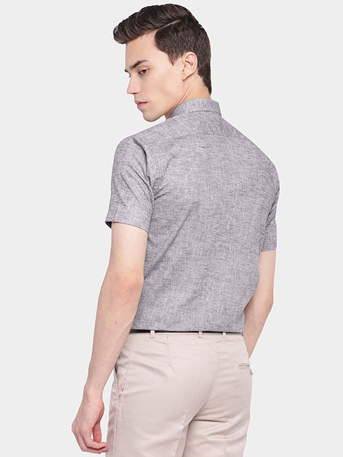 Men's Cotton Linen Plain Solid Half Sleeves Shirt (Purple)