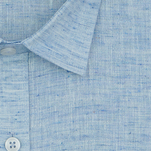 Men's Cotton Linen Plain Solid Half Sleeves Shirt (Sky Blue)
