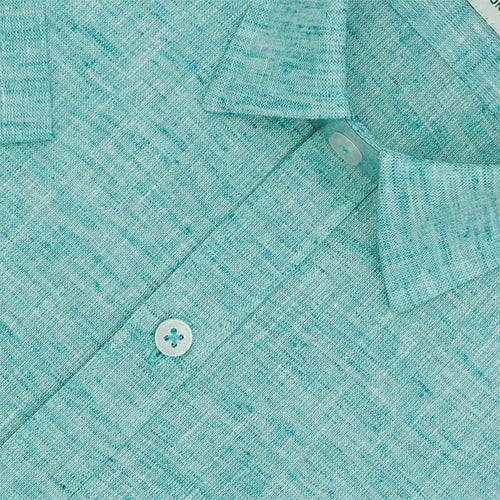 Men's Cotton Linen Plain Solid Half Sleeves Shirt (Turquoise)