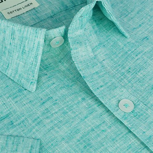 Men's Cotton Linen Plain Solid Half Sleeves Shirt (Turquoise)
