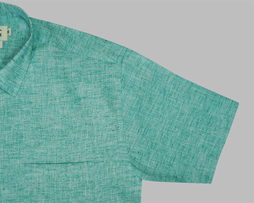 Men's Cotton Linen Plain Solid Half Sleeves Shirt (Turquoise)