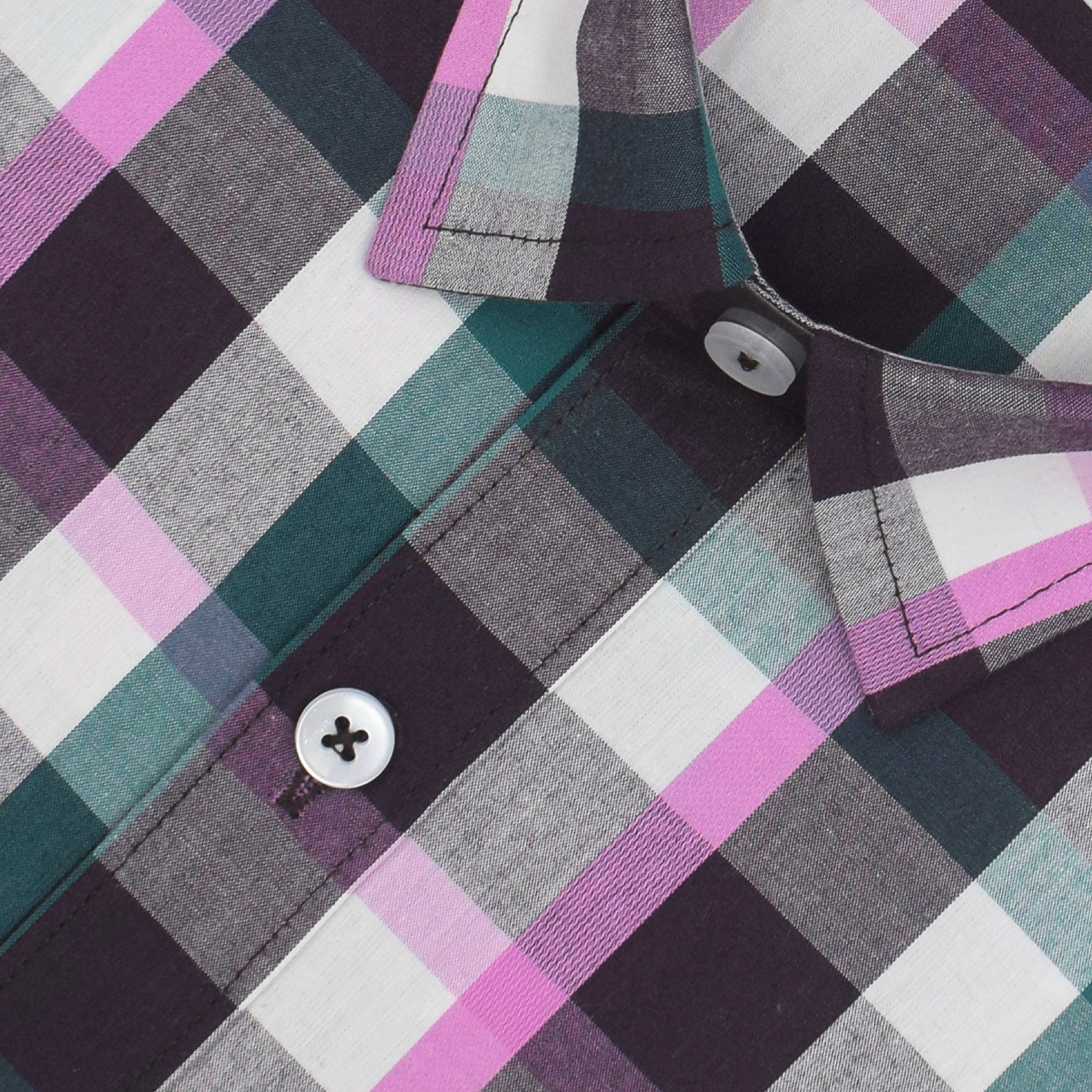 Men's 100% Cotton Plaid Checks Half Sleeves Shirt (Burgundy)