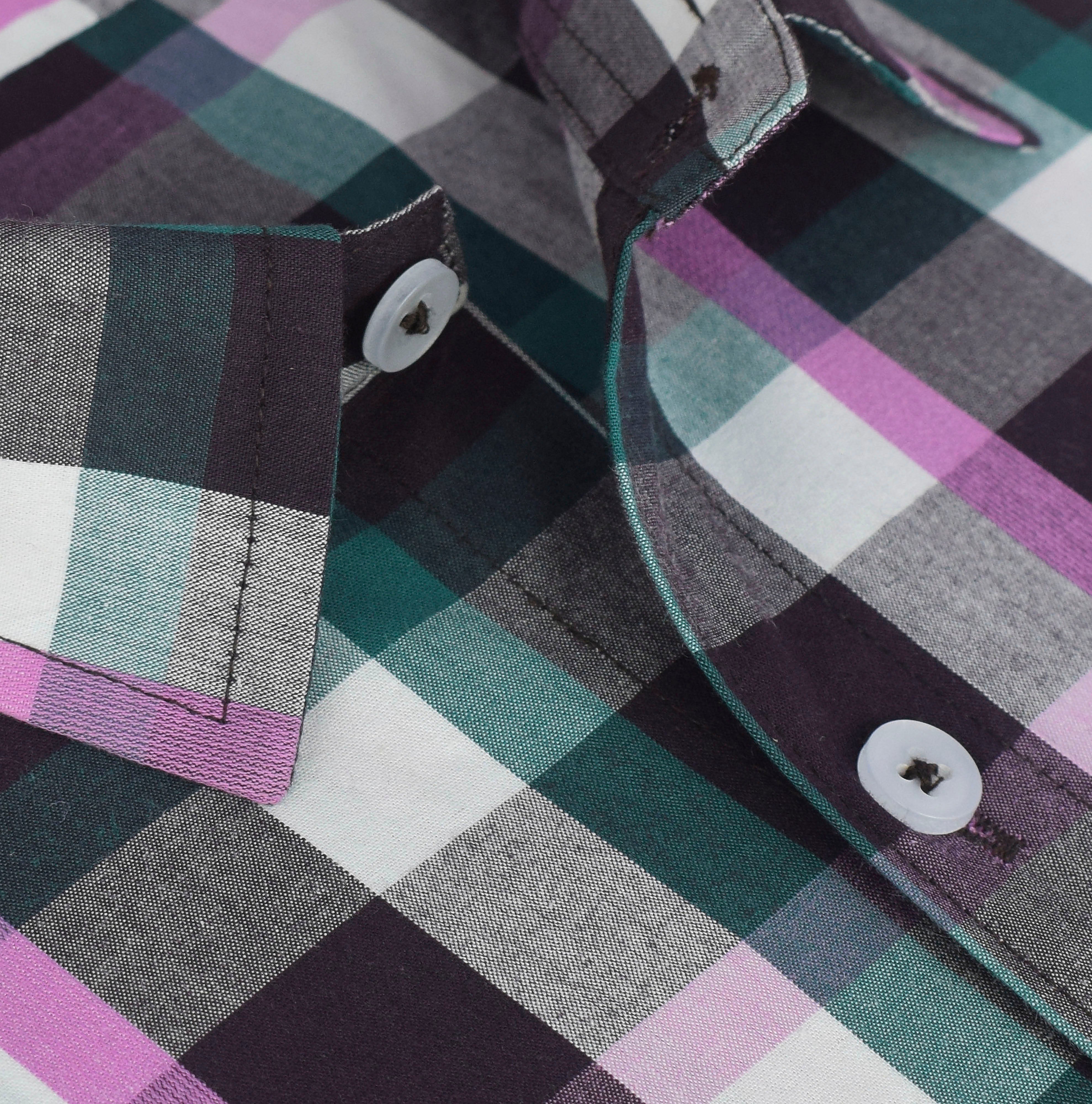 Men's 100% Cotton Plaid Checks Half Sleeves Shirt (Burgundy)