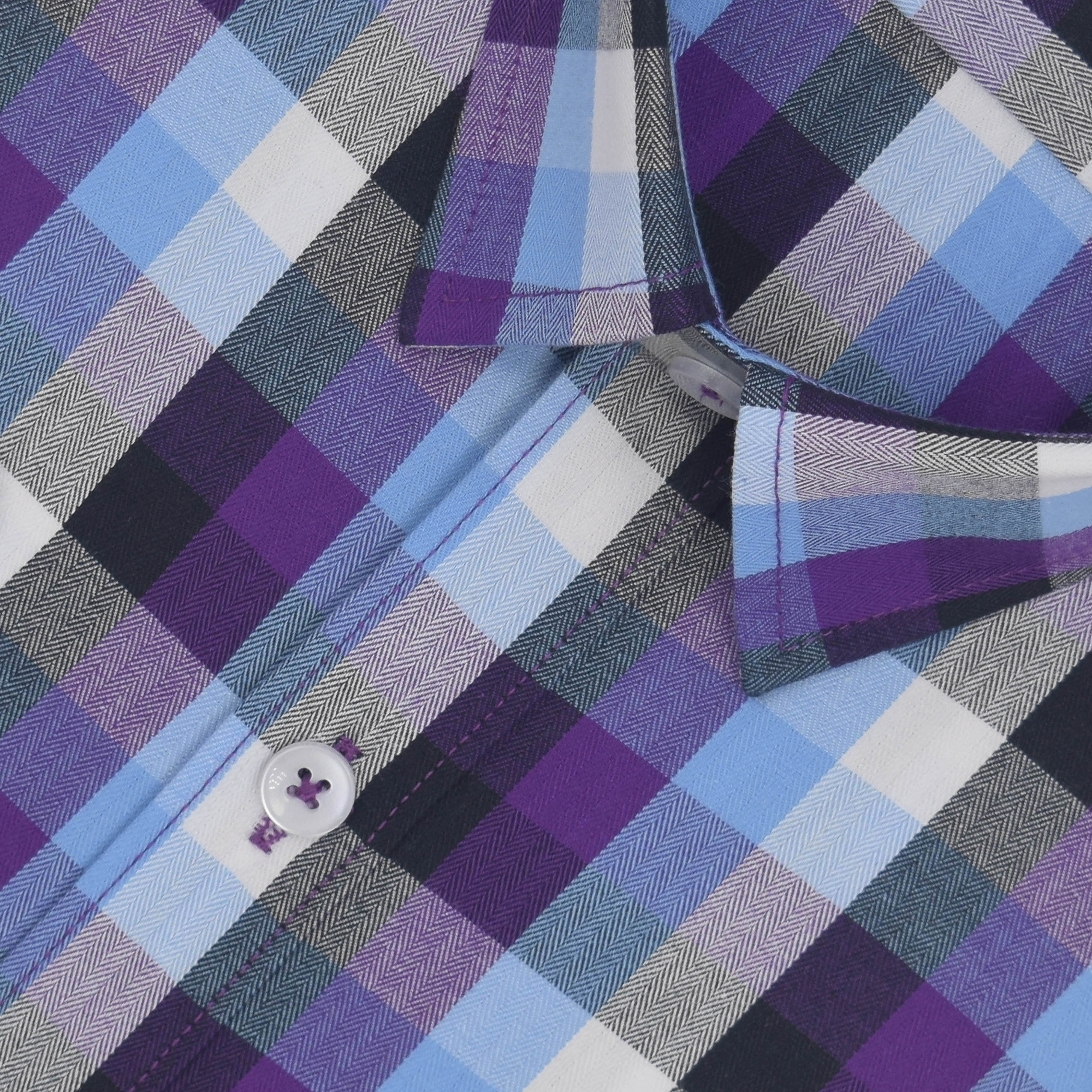 Men's 100% Cotton Gingham Checks Half Sleeves Shirt (Purple)