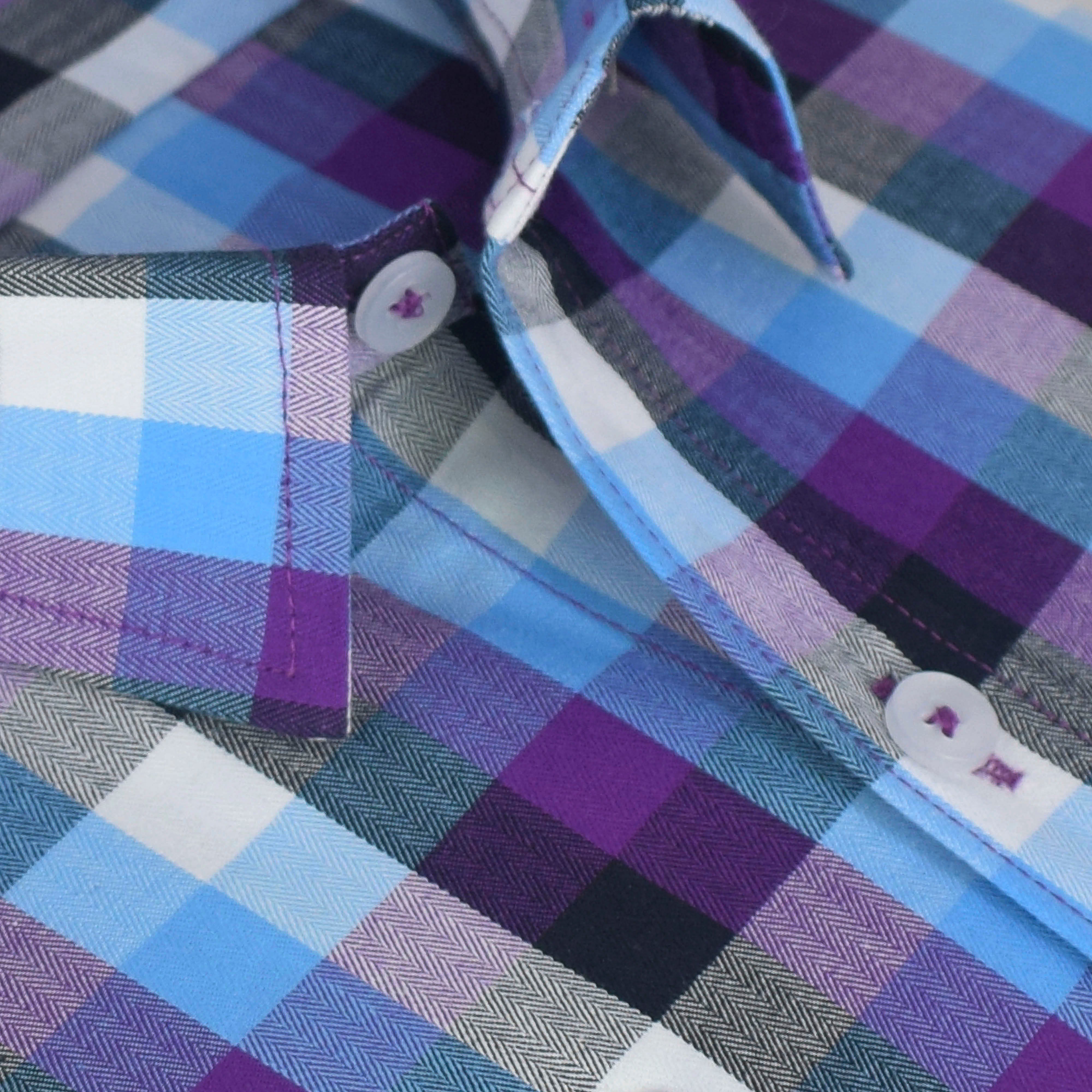 Men's 100% Cotton Gingham Checks Half Sleeves Shirt (Purple)