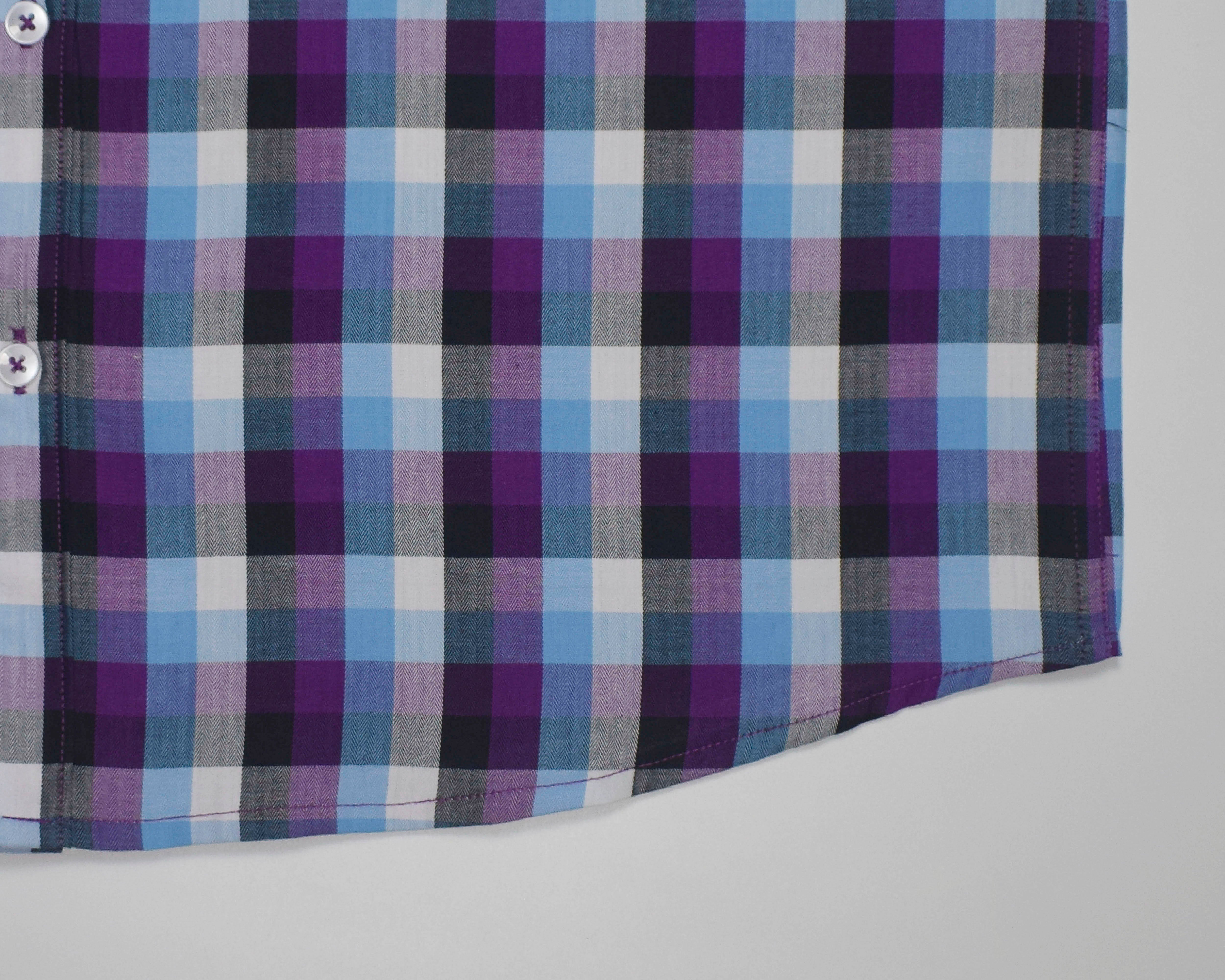 Men's 100% Cotton Gingham Checks Half Sleeves Shirt (Purple)