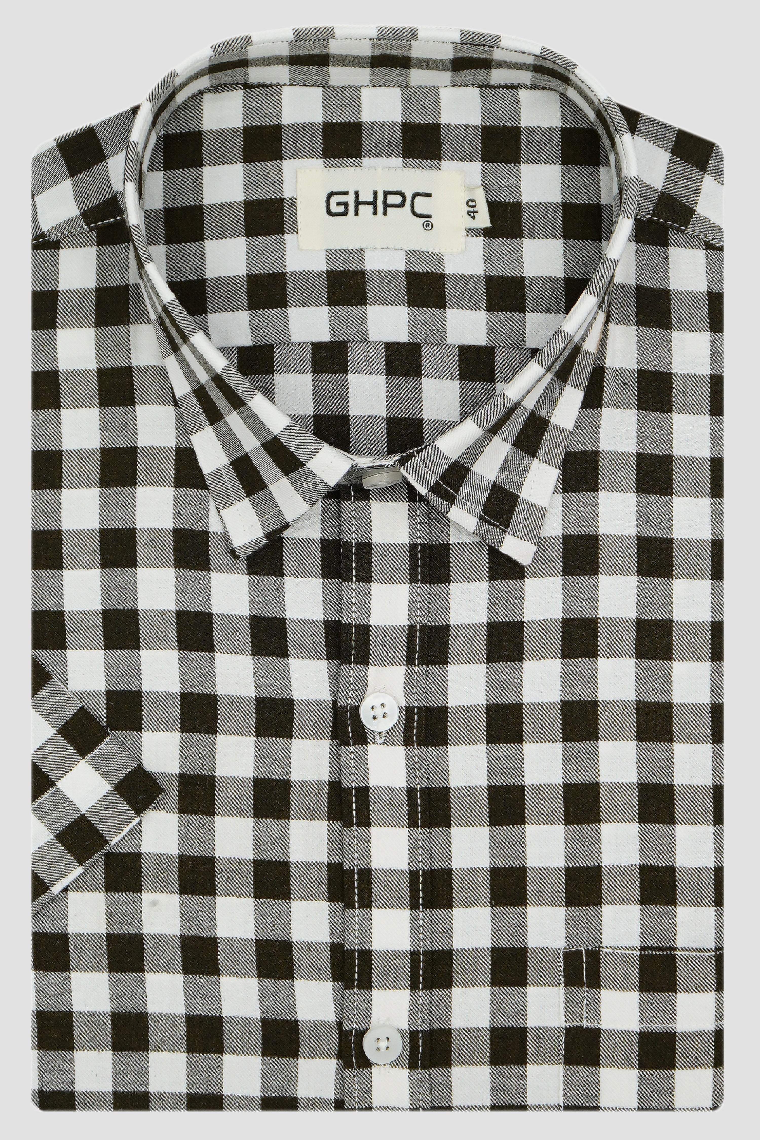 Men's 100% Cotton Gingham Checks Half Sleeves Shirt (Olive Green)