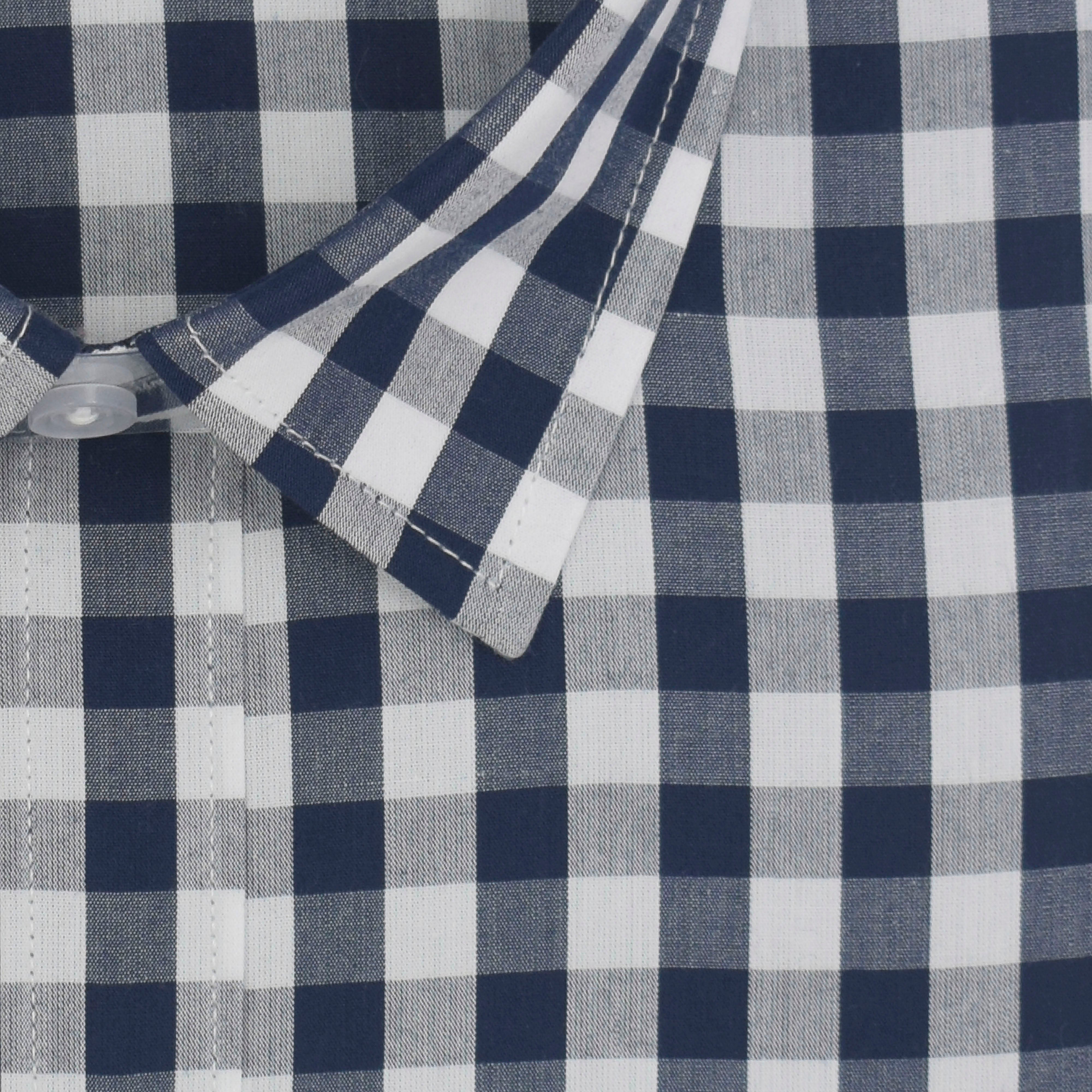 Men's 100% Cotton Gingham Checks Half Sleeves Shirt (Navy)