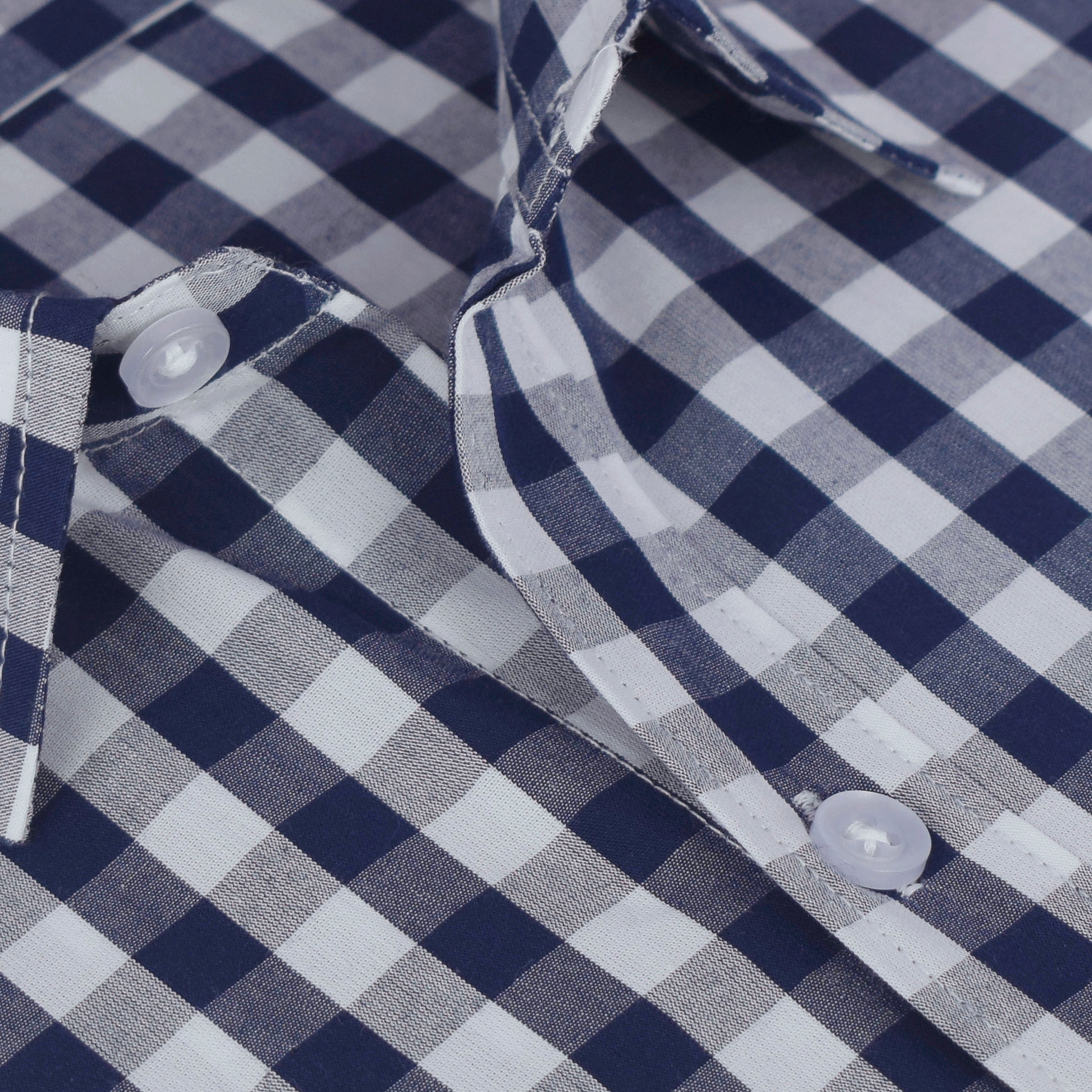 Men's 100% Cotton Gingham Checks Half Sleeves Shirt (Navy)
