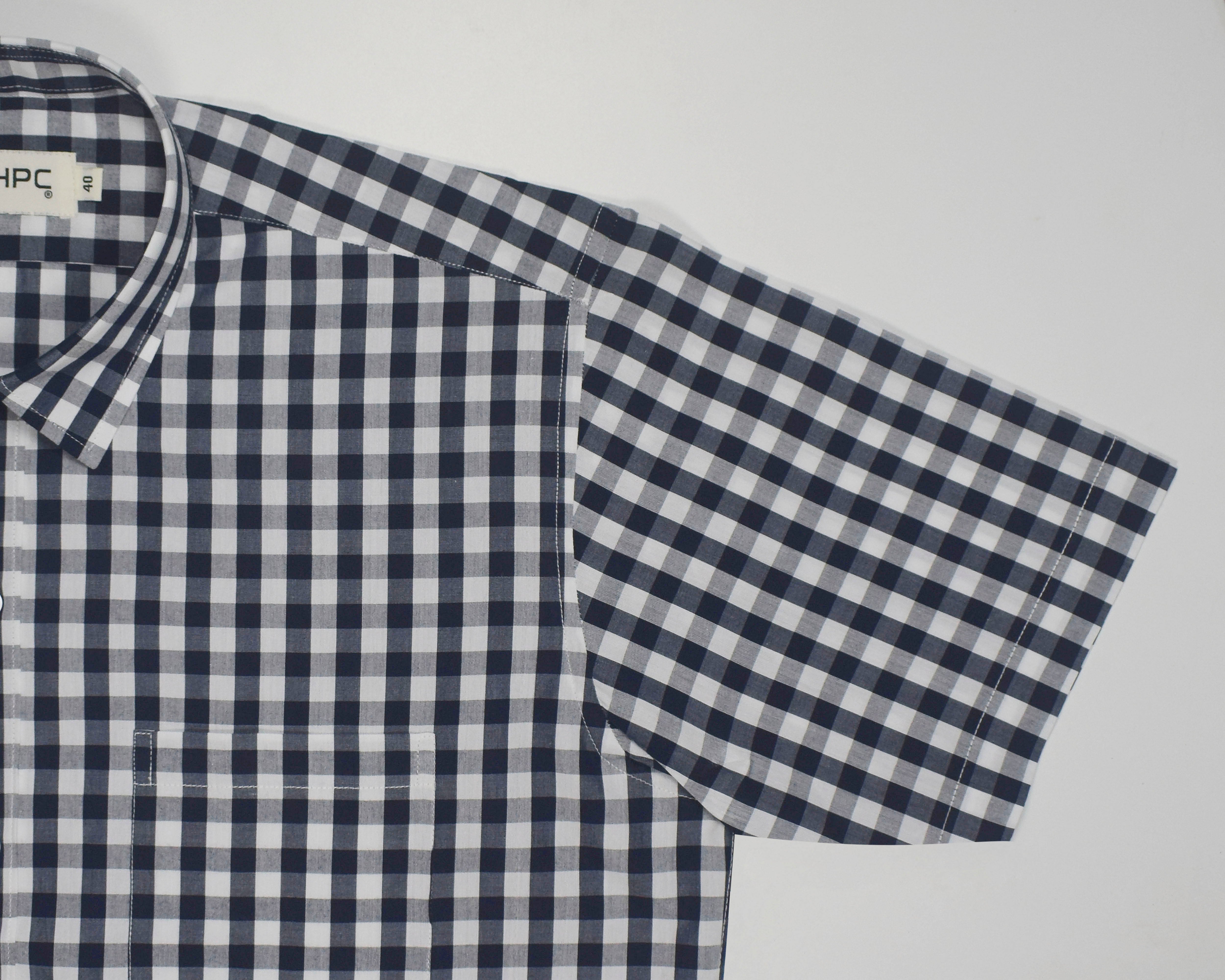 Men's 100% Cotton Gingham Checks Half Sleeves Shirt (Navy)