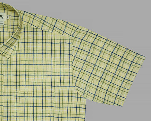 Men's Cotton Linen Windowpane Checkered Half Sleeves Shirt (Blue) FSH305447_5