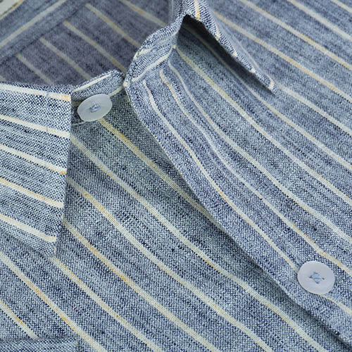 Men's Cotton Linen Chalk Striped Half Sleeves Shirt (Navy) FSH306103_4