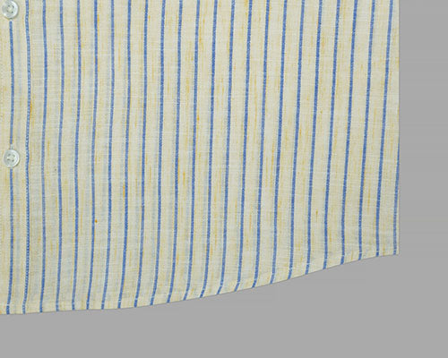 Men's Cotton Linen Chalk Striped Half Sleeves Shirt (Yellow) FSH306210_6