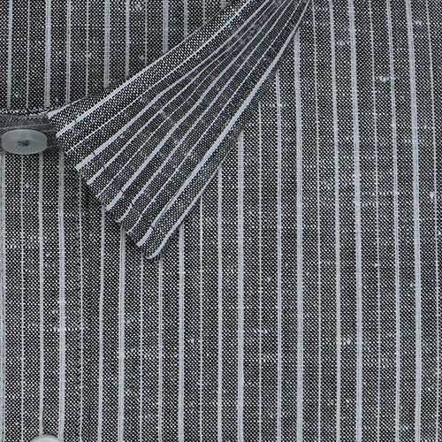 Men's Cotton Linen Hickory Striped Half Sleeves Shirt (Black) FSH306302_2
