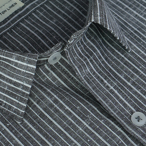 Men's Cotton Linen Hickory Striped Half Sleeves Shirt (Black) FSH306302_3