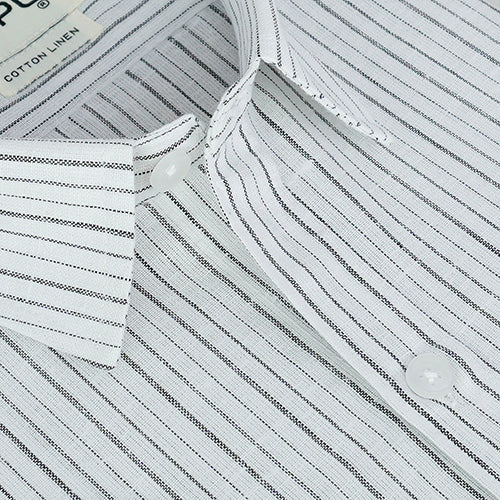 Men's Cotton Linen Balance Striped Half Sleeves Shirt (White) FSH306401_3