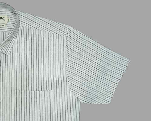 Men's Cotton Linen Balance Striped Half Sleeves Shirt (White) FSH306401_4