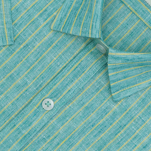 Men's Cotton Linen Chalk Striped Half Sleeves Shirt (Green) FSH306618_3