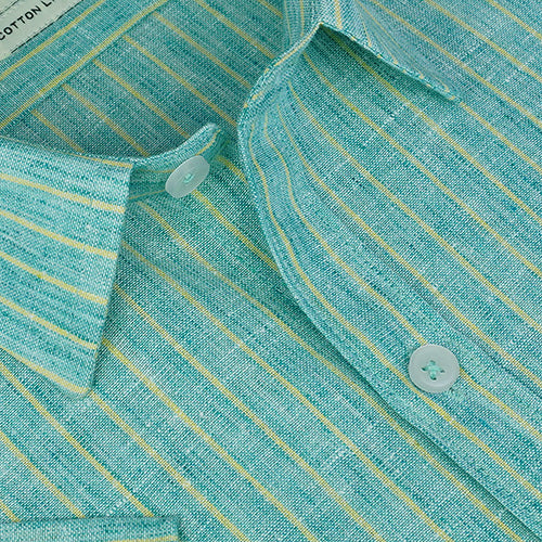 Men's Cotton Linen Chalk Striped Half Sleeves Shirt (Green) FSH306618_4