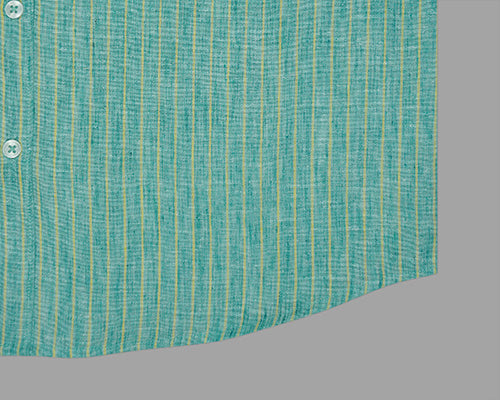 Men's Cotton Linen Chalk Striped Half Sleeves Shirt (Green) FSH306618_6