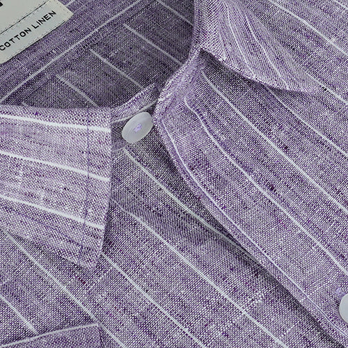 Men's Cotton Linen Chalk Striped Half Sleeves Shirt (Purple) FSH306713_3