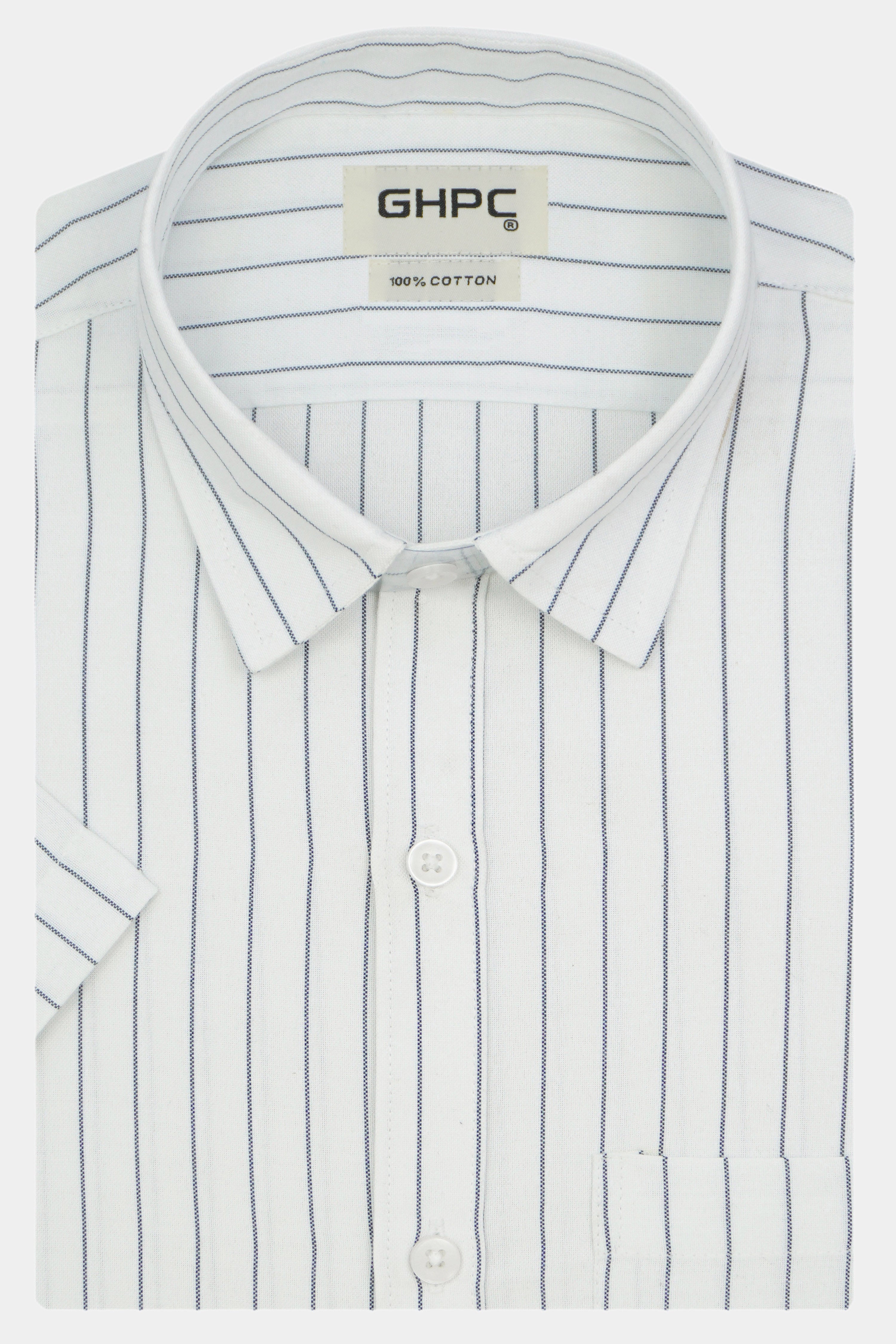Men's Cotton Linen Striped Half Sleeves Shirt (White)