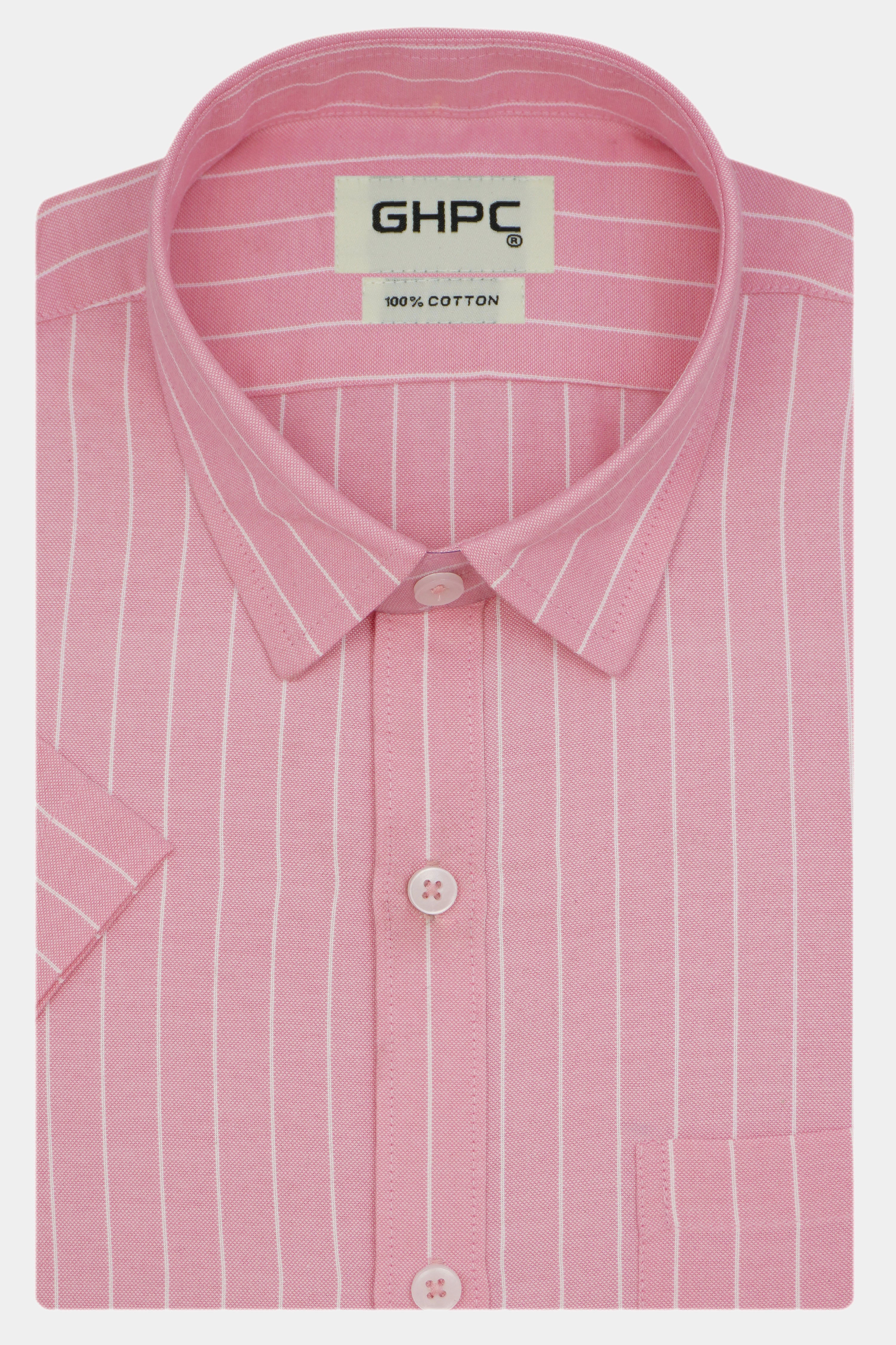 Men's Cotton Linen Striped Half Sleeves Shirt (Pink)