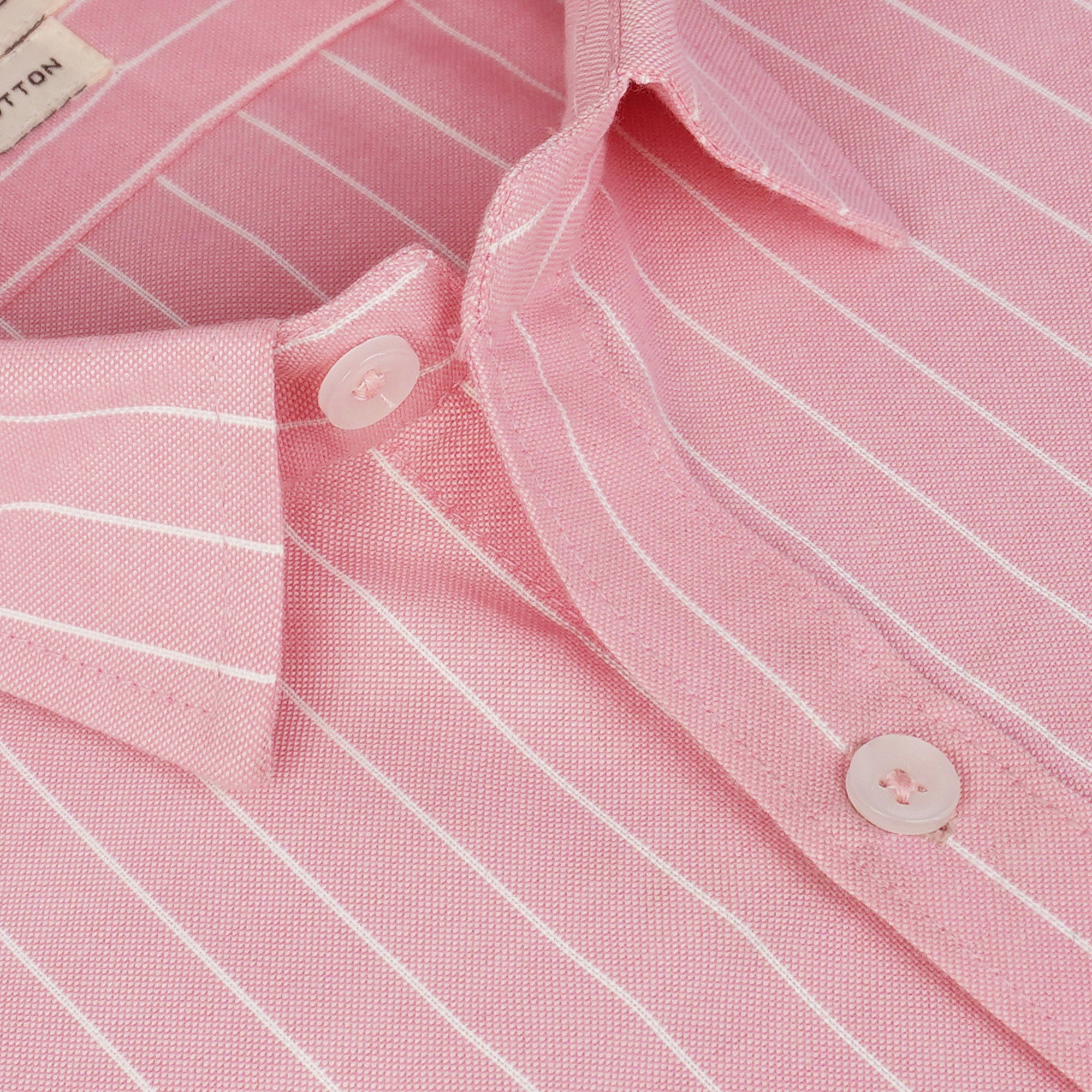 Men's Cotton Linen Striped Half Sleeves Shirt (Pink)