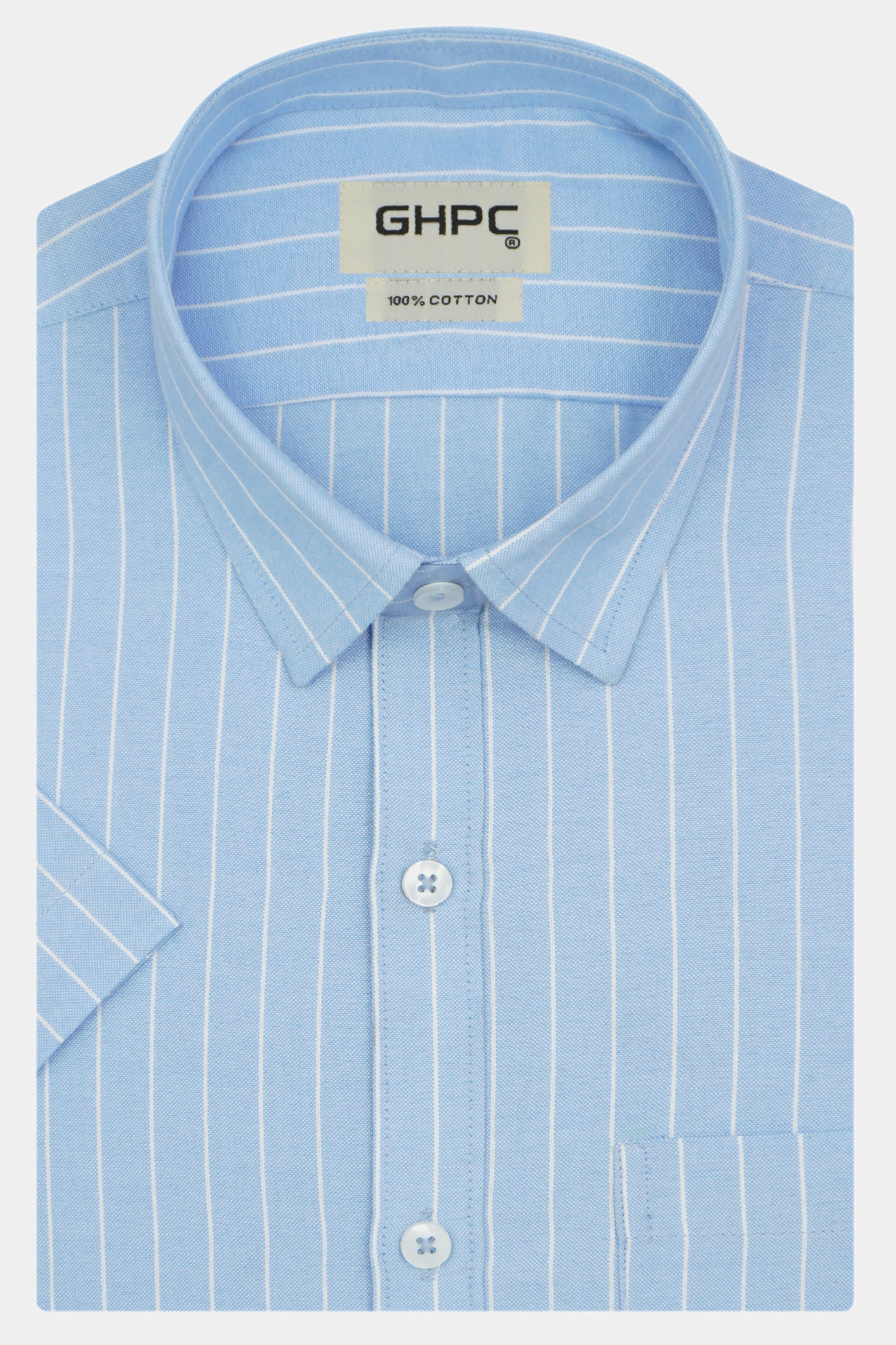 Men's Cotton Linen Striped Half Sleeves Shirt (Sky Blue)