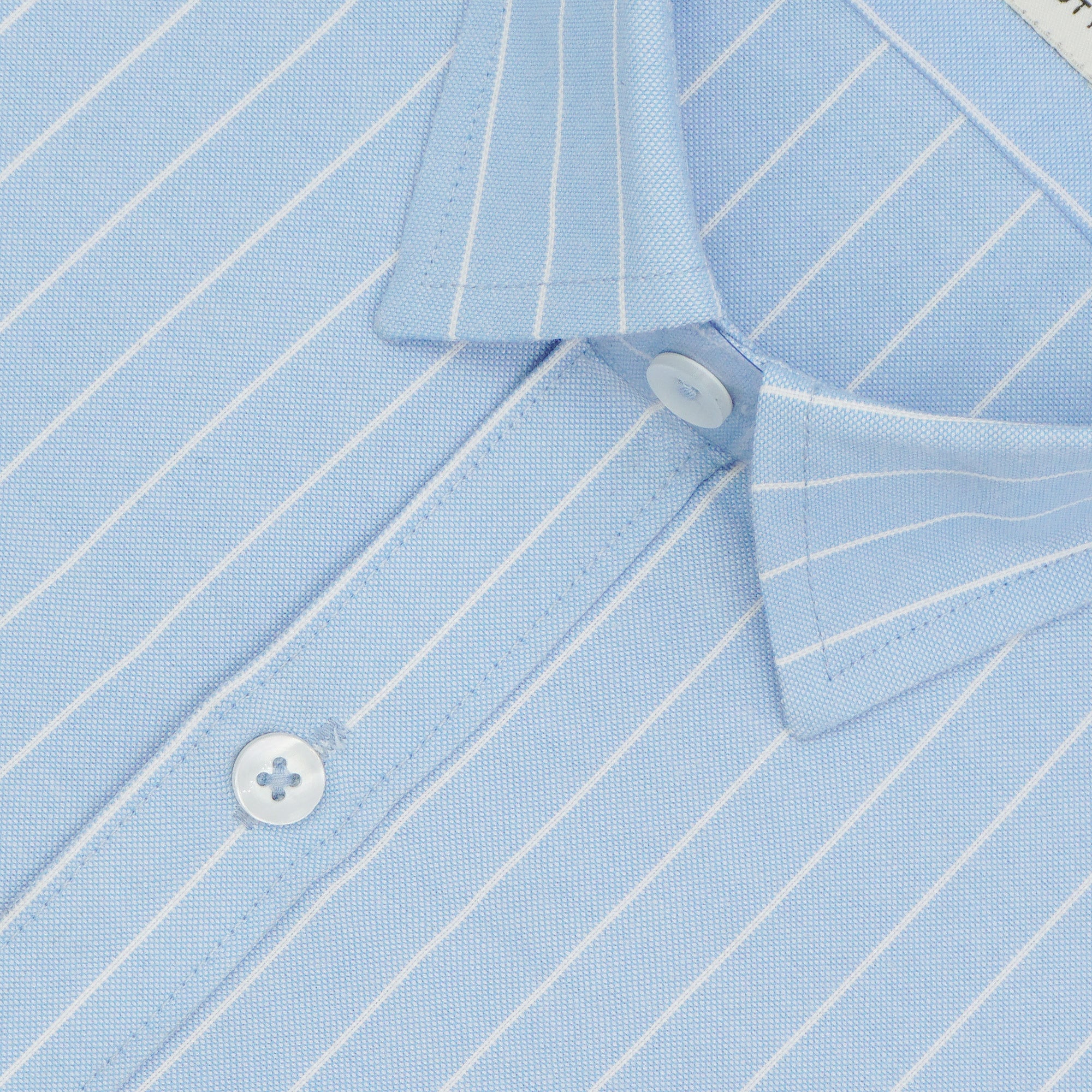 Men's Cotton Linen Striped Half Sleeves Shirt (Sky Blue)