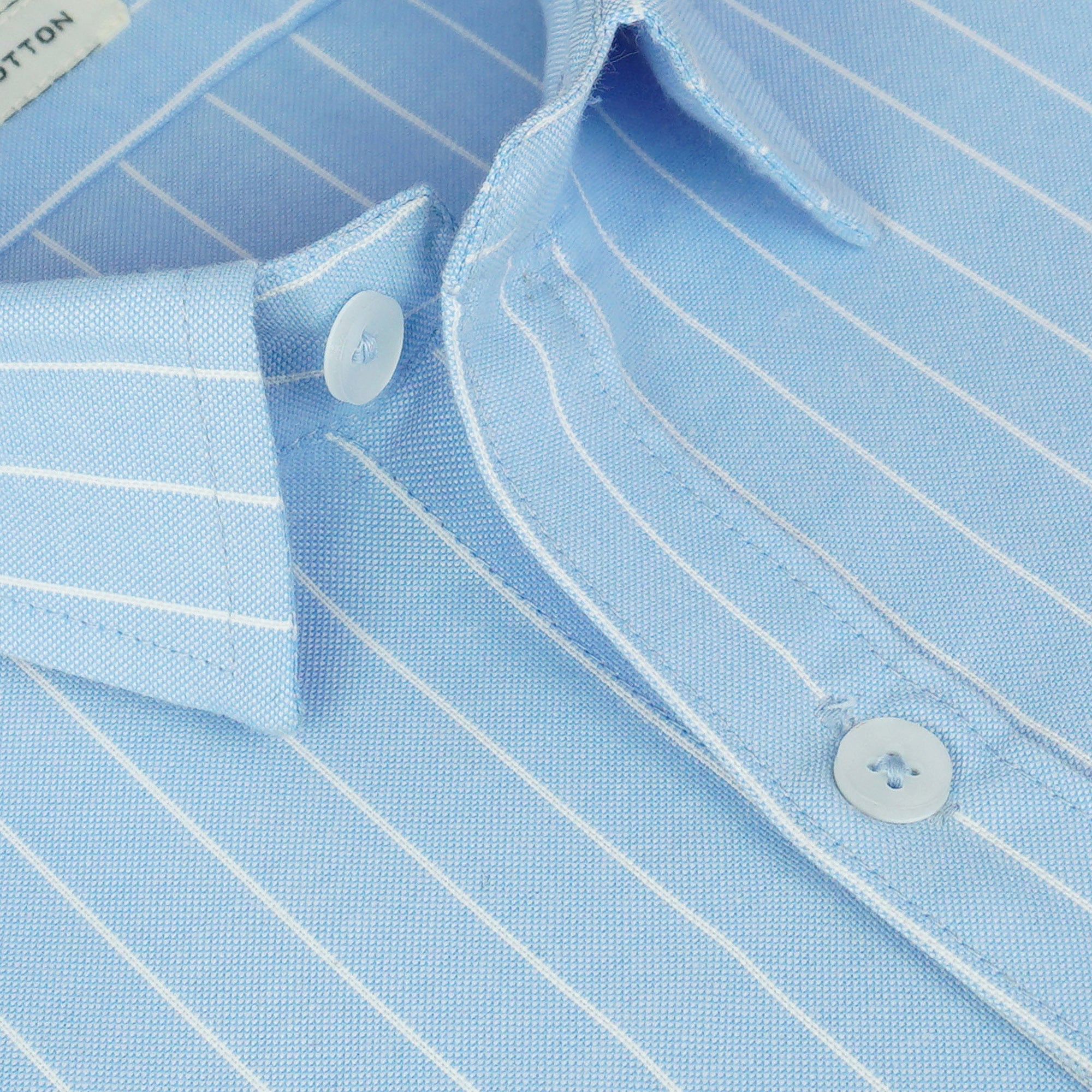 Men's Cotton Linen Striped Half Sleeves Shirt (Sky Blue)