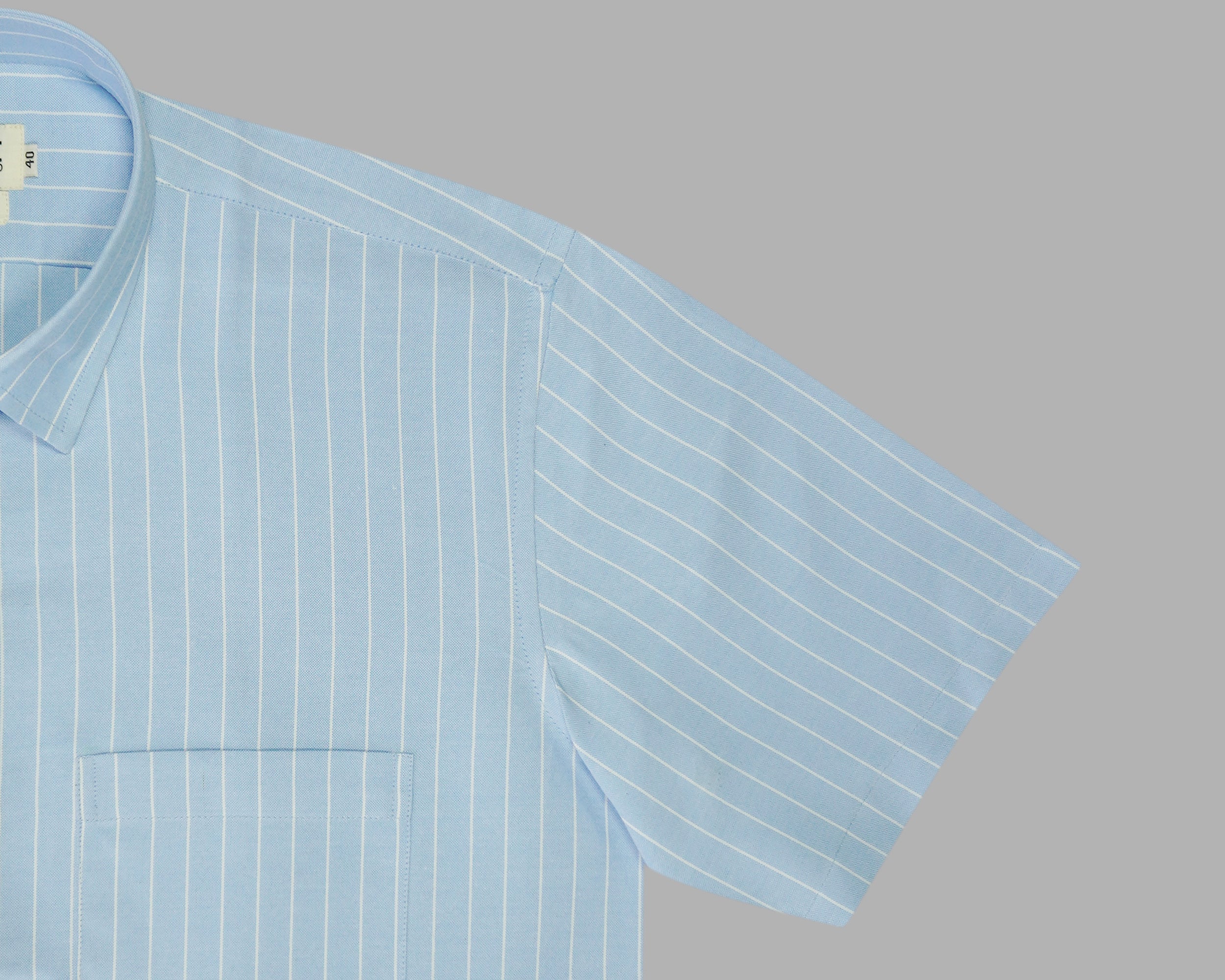 Men's Cotton Linen Striped Half Sleeves Shirt (Sky Blue)