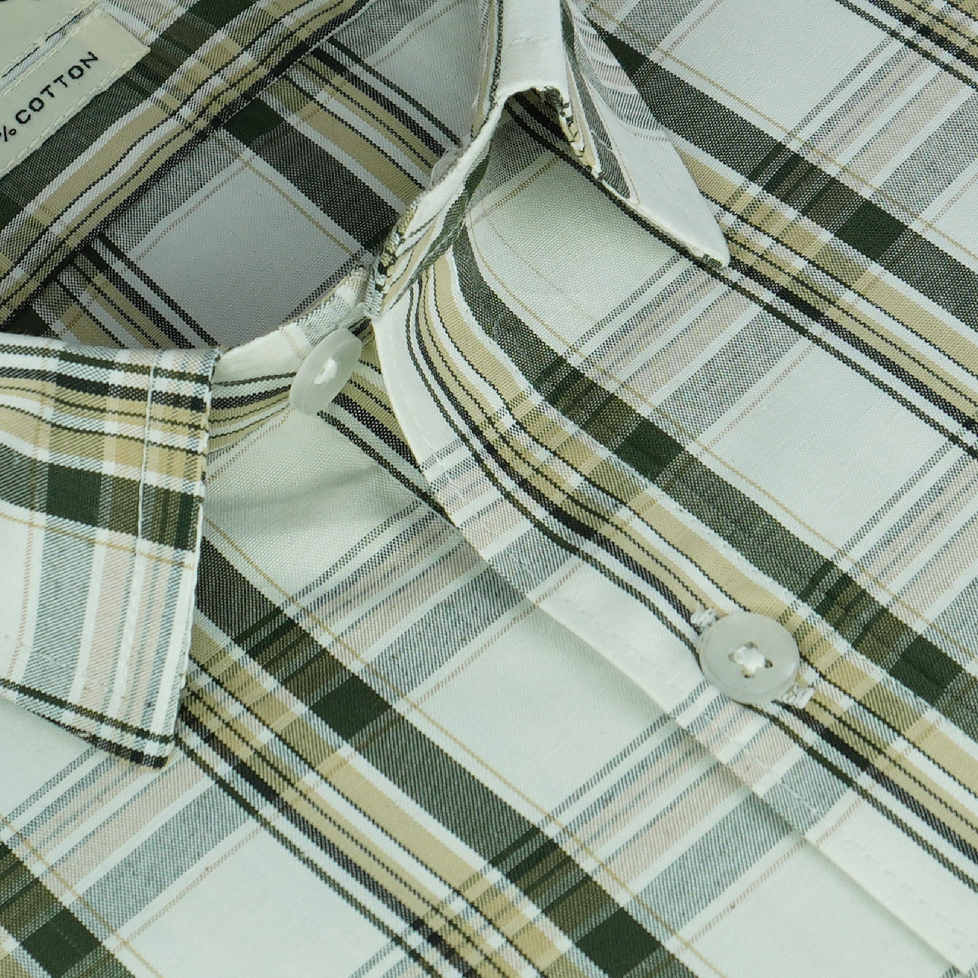 Men's 100% Cotton Checkered Half Sleeves Shirt (White)