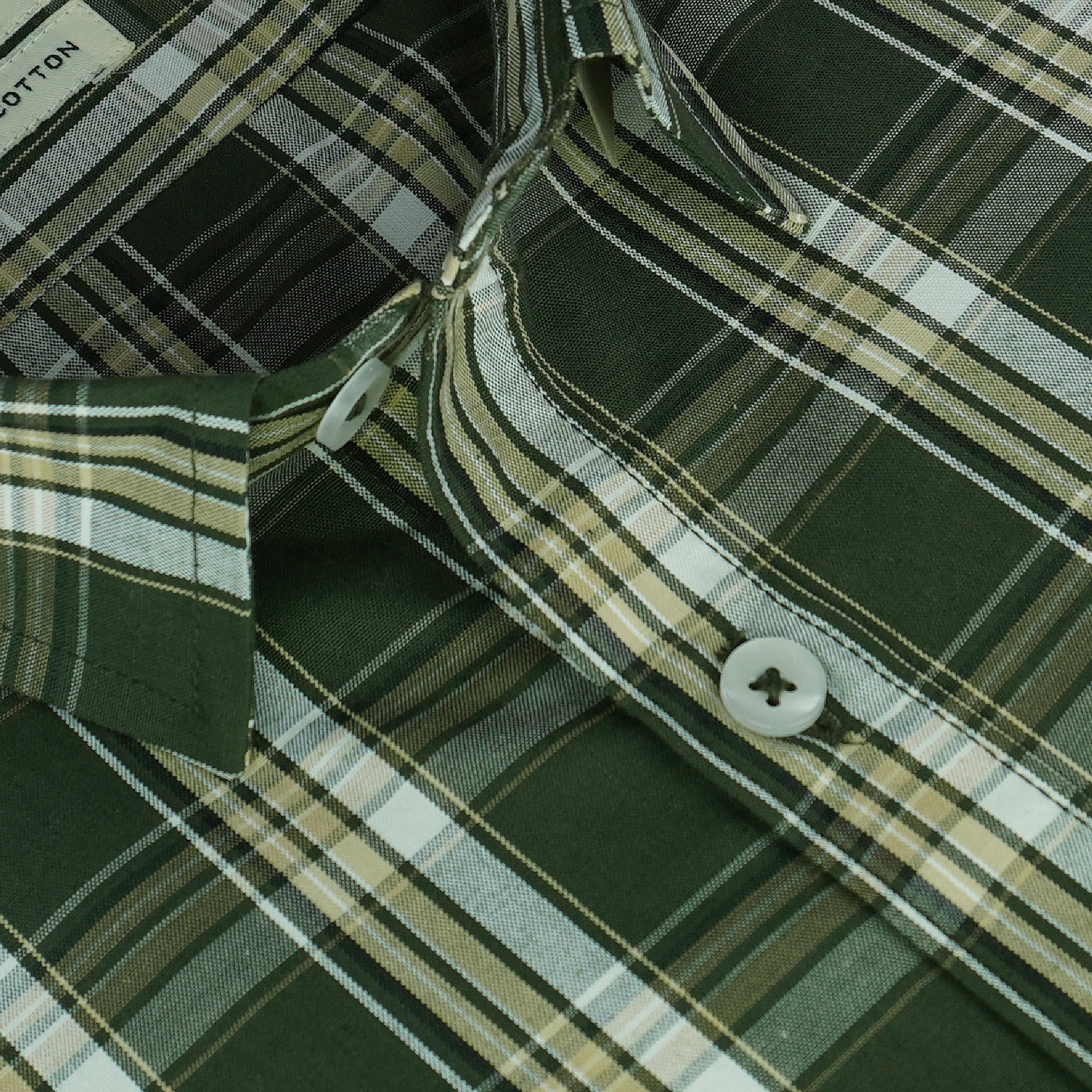 Men's 100% Cotton Checkered Half Sleeves Shirt (Green)