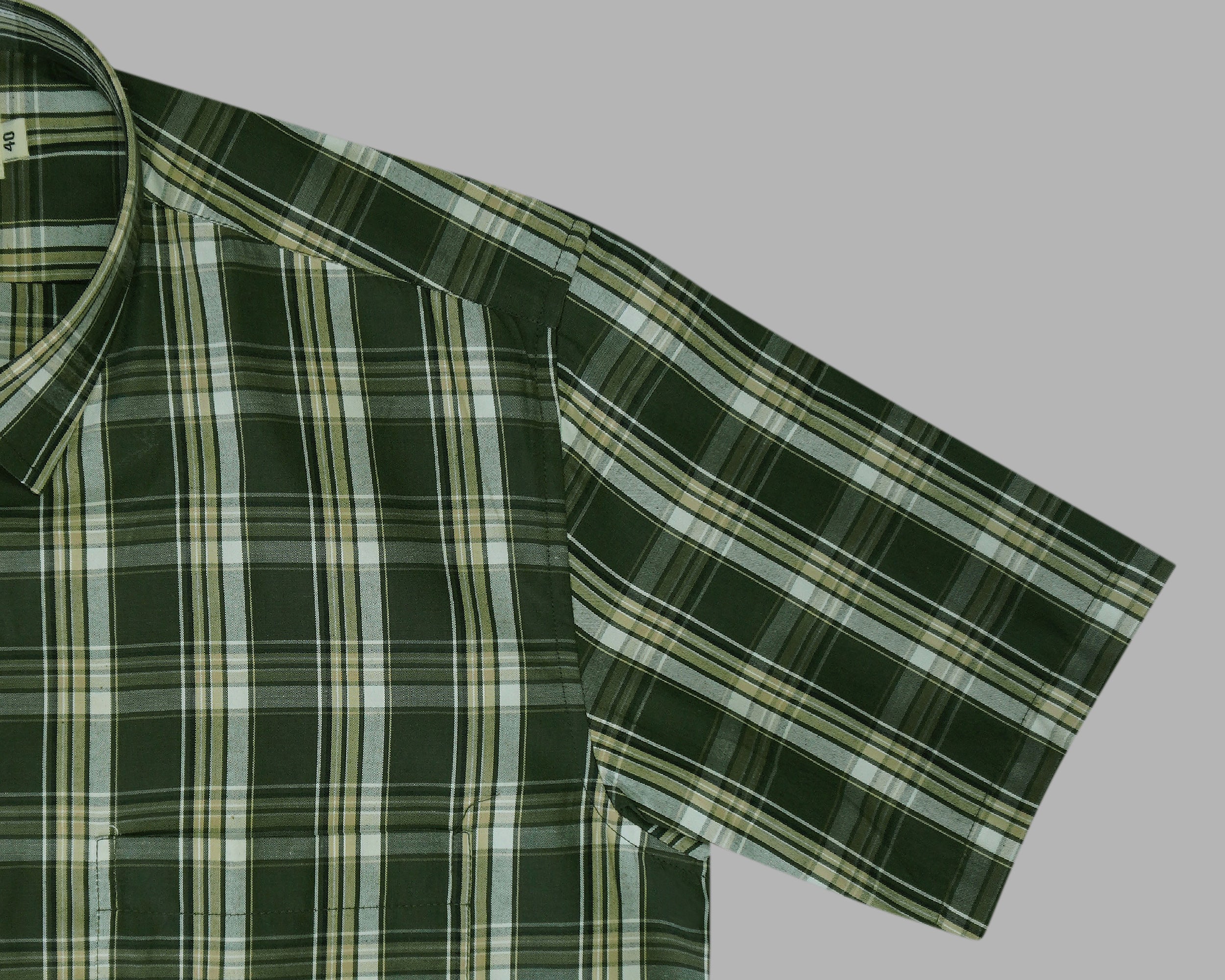 Men's 100% Cotton Checkered Half Sleeves Shirt (Green)