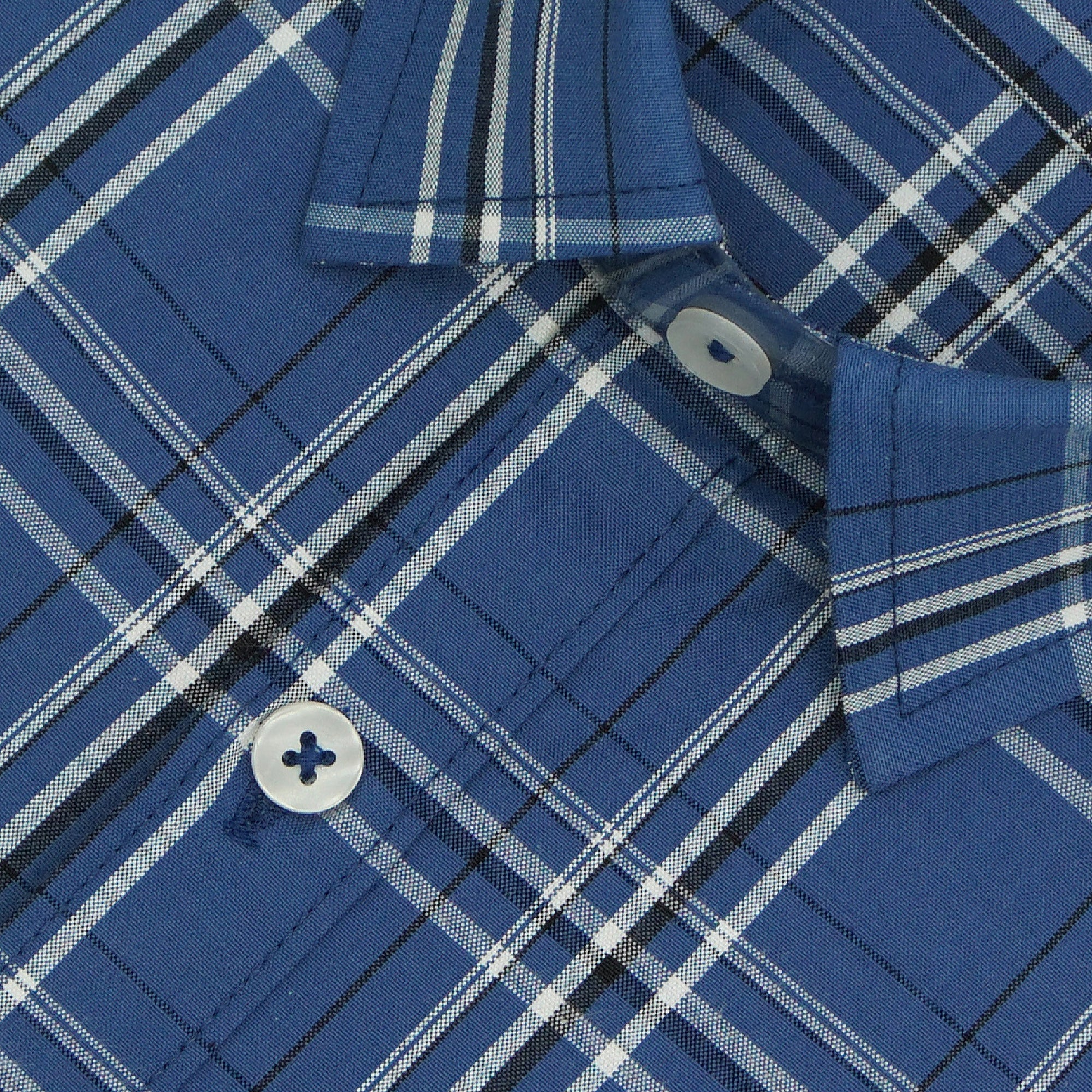 Men's 100% Cotton Checkered Half Sleeves Shirt (Blue)