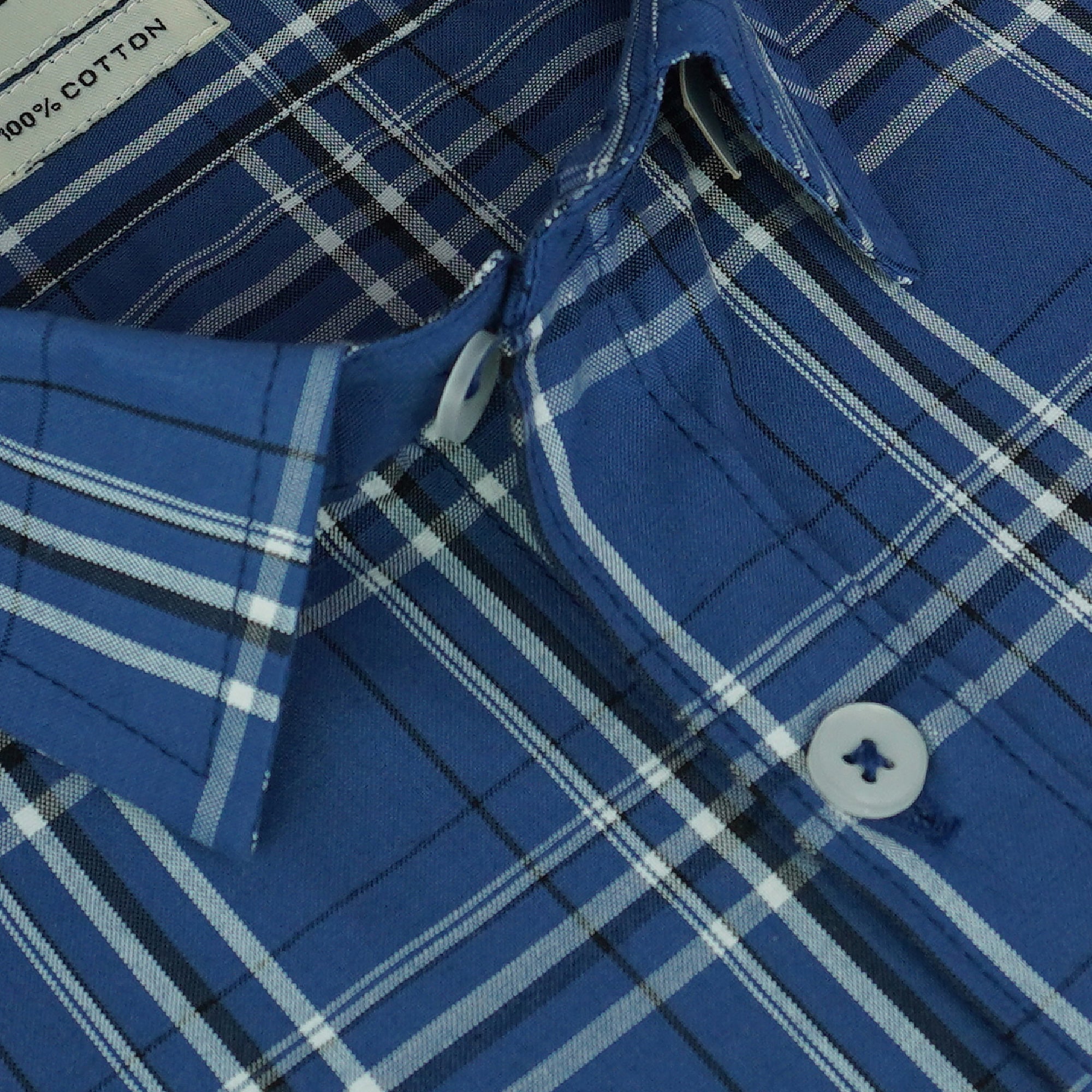 Men's 100% Cotton Checkered Half Sleeves Shirt (Blue)