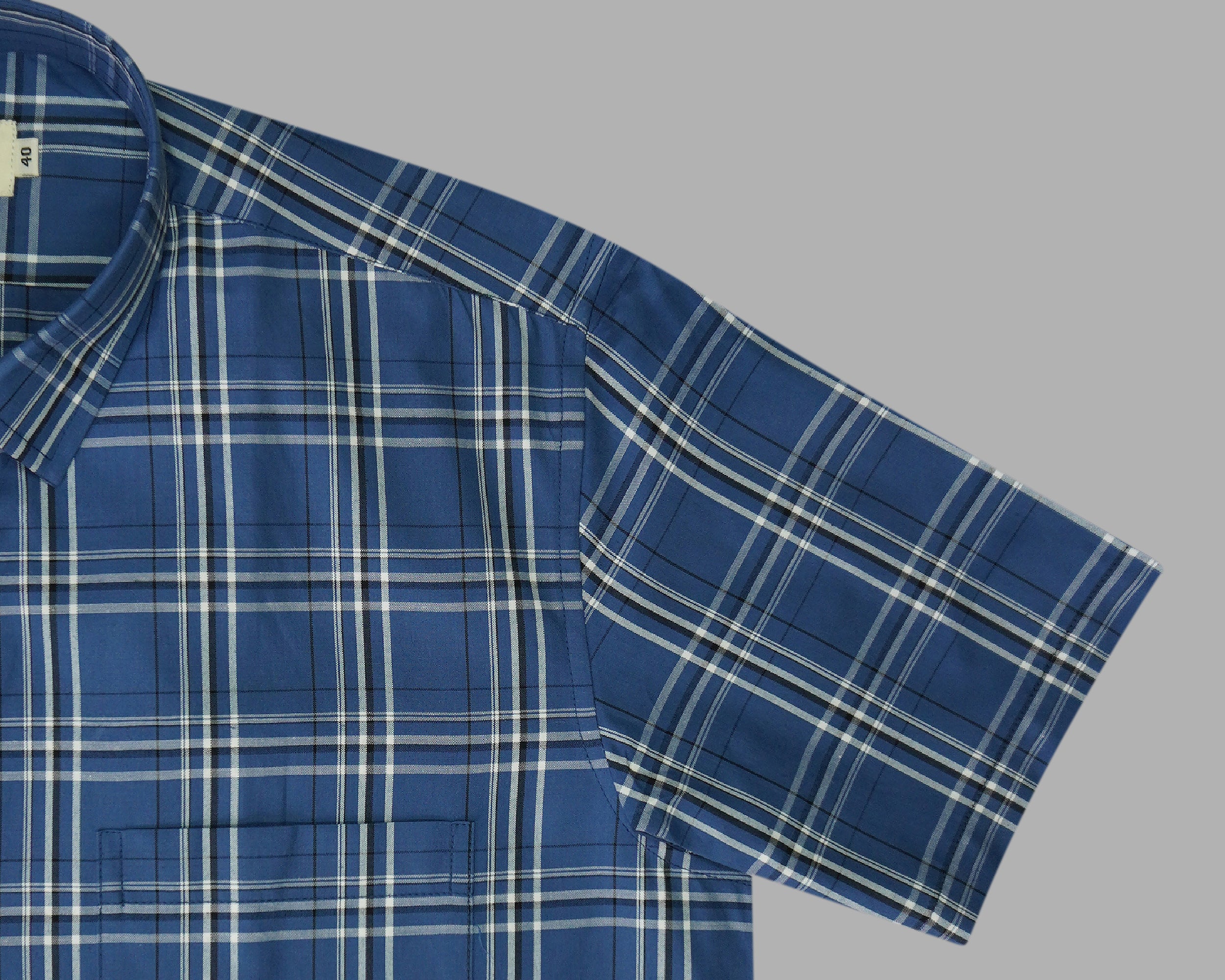 Men's 100% Cotton Checkered Half Sleeves Shirt (Blue)