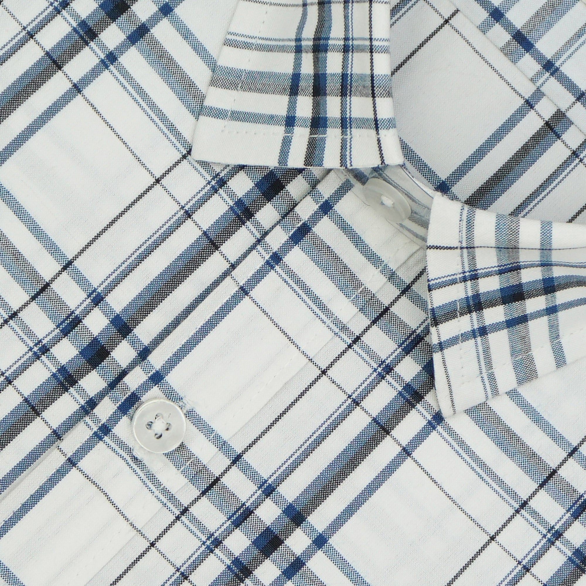 Men's 100% Cotton Checkered Half Sleeves Shirt (White)