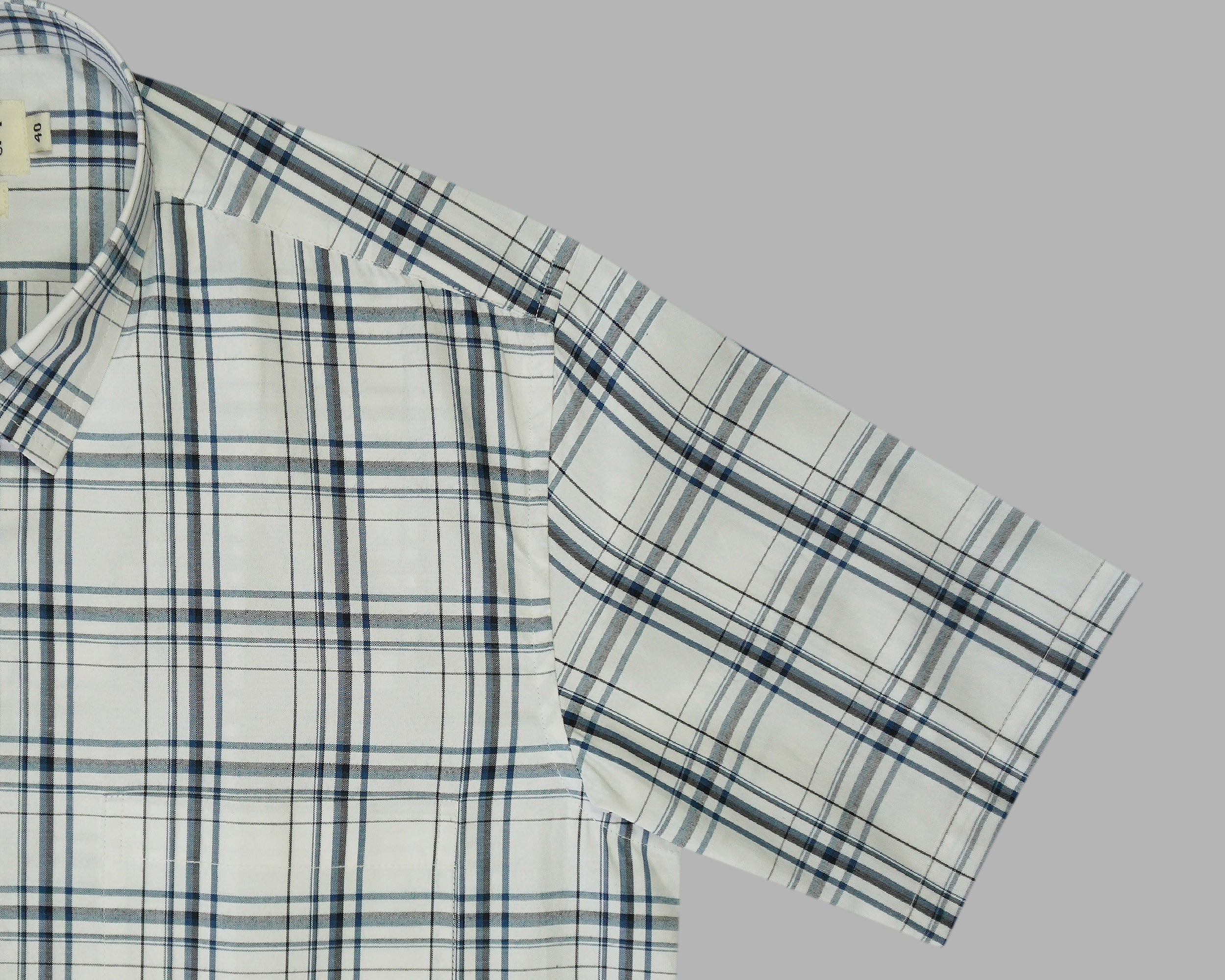 Men's 100% Cotton Checkered Half Sleeves Shirt (White)