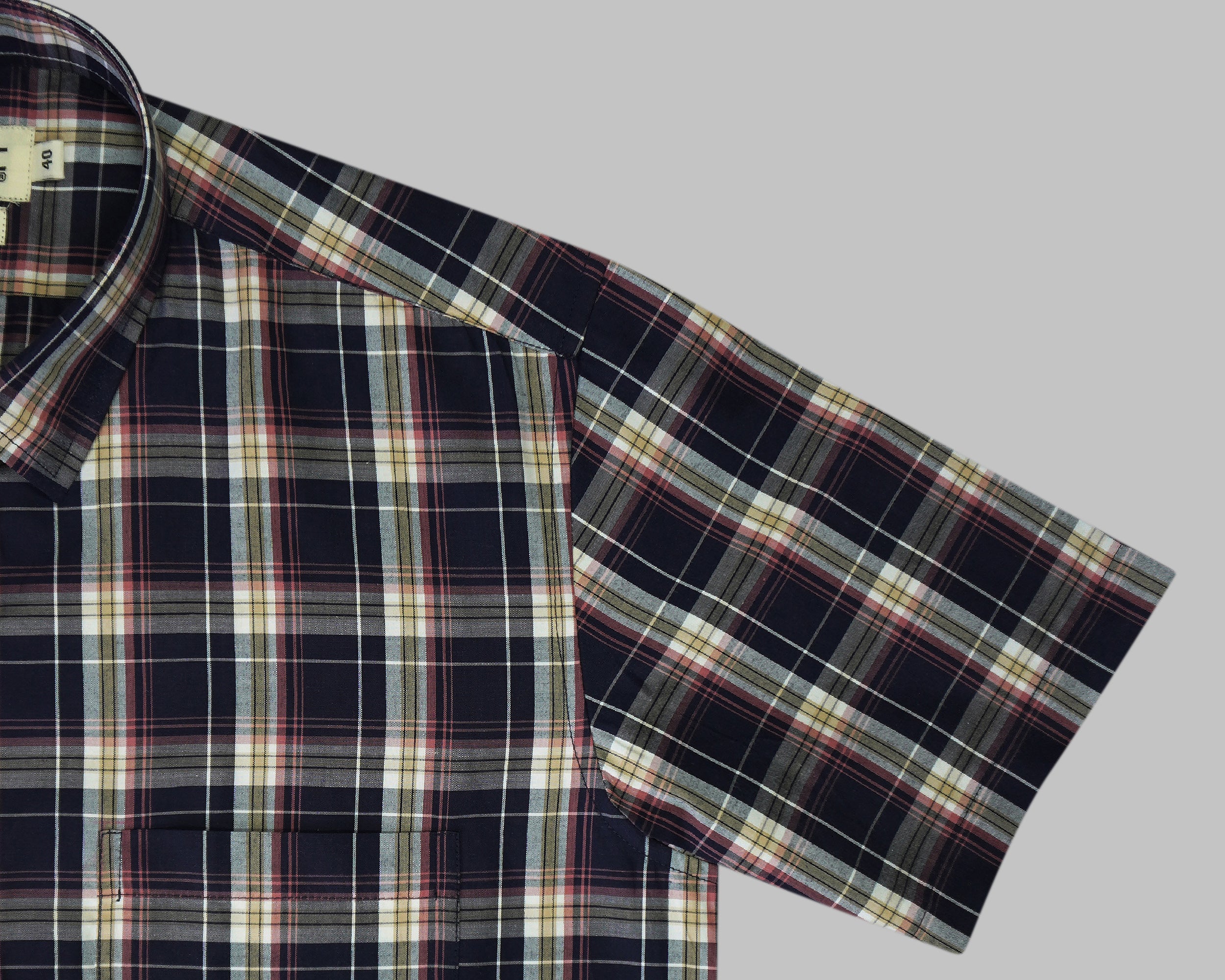 Men's 100% Cotton Checkered Half Sleeves Shirt (Black)
