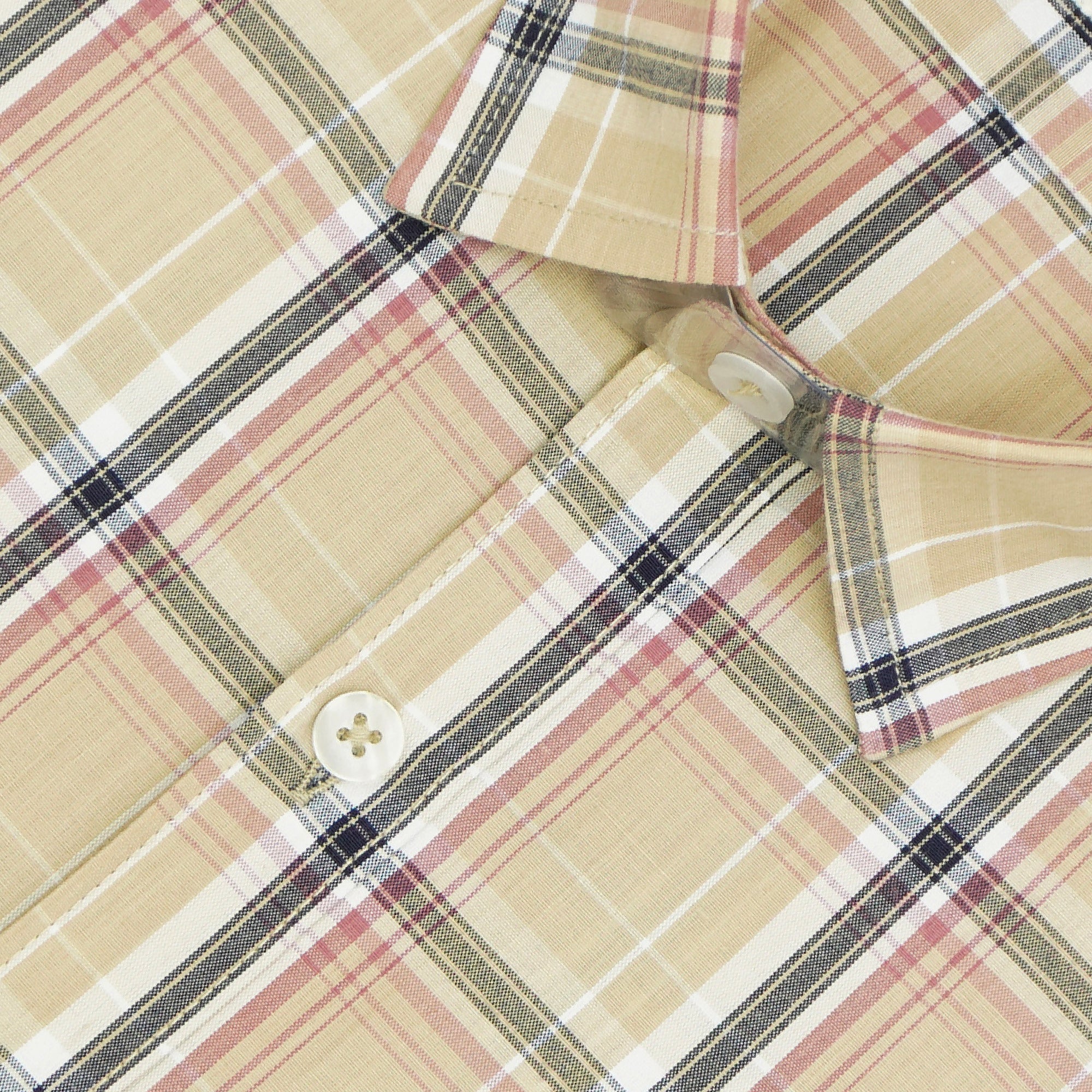 Men's 100% Cotton Checkered Half Sleeves Shirt (Brown)