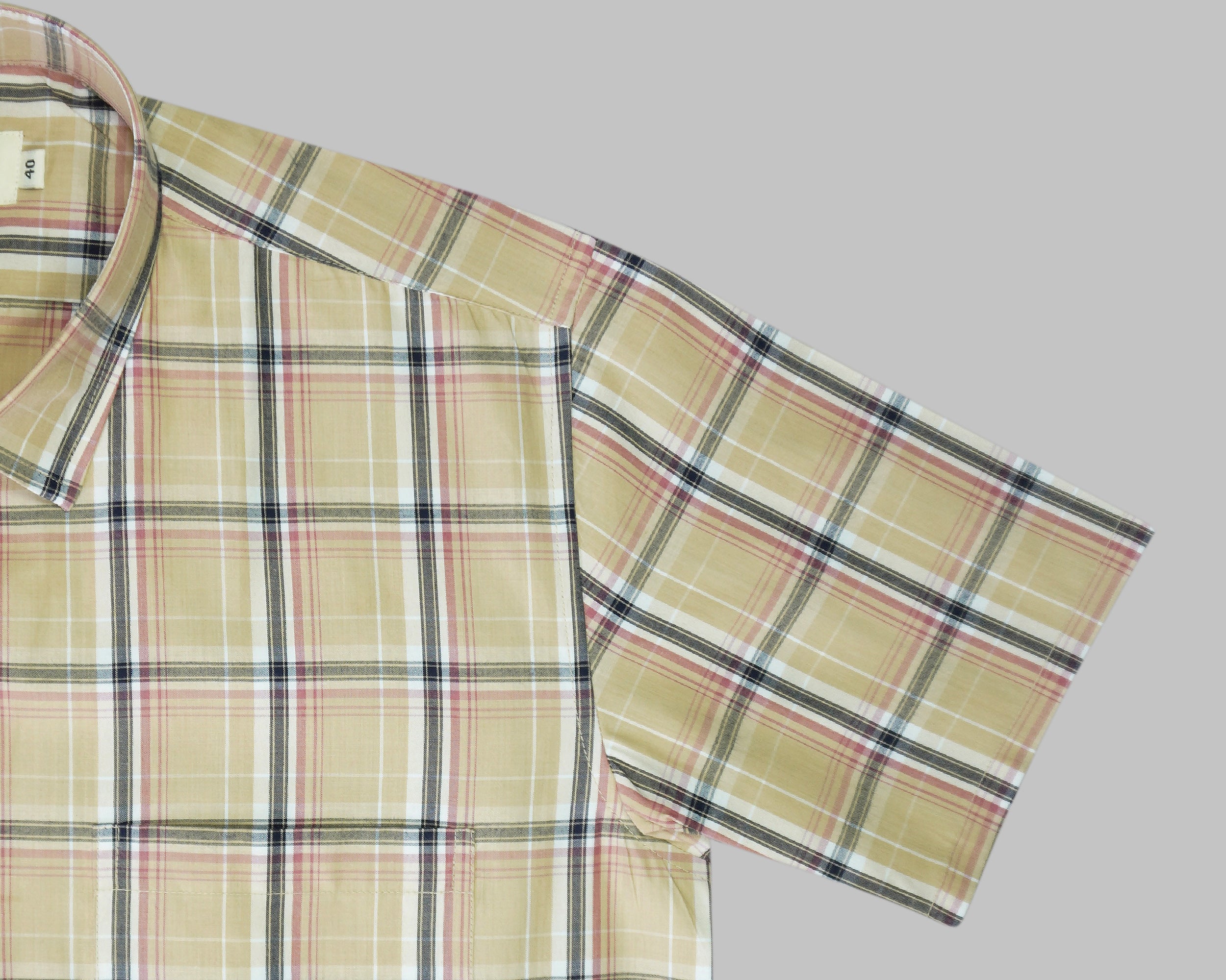 Men's 100% Cotton Checkered Half Sleeves Shirt (Brown)