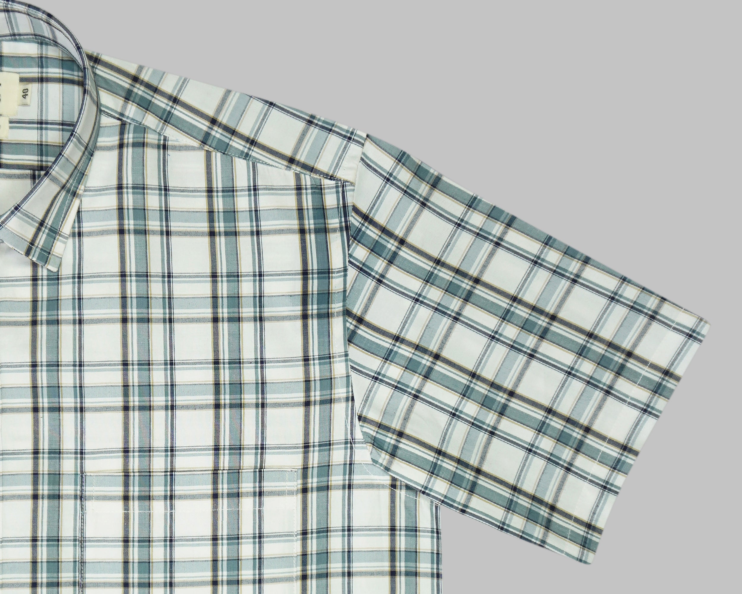 Men's 100% Cotton Checkered Half Sleeves Shirt (White)