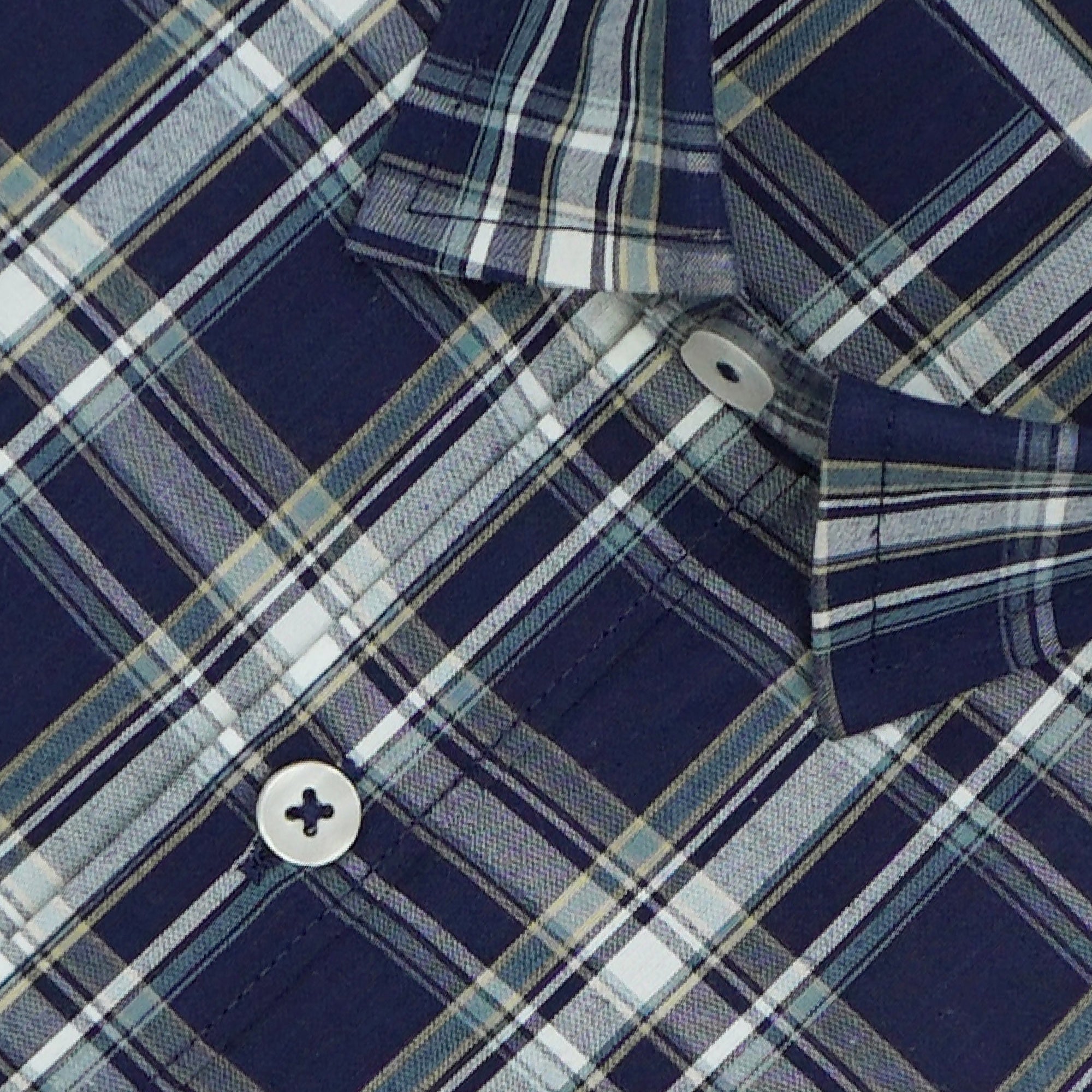 Men's 100% Cotton Checkered Half Sleeves Shirt (Blue)