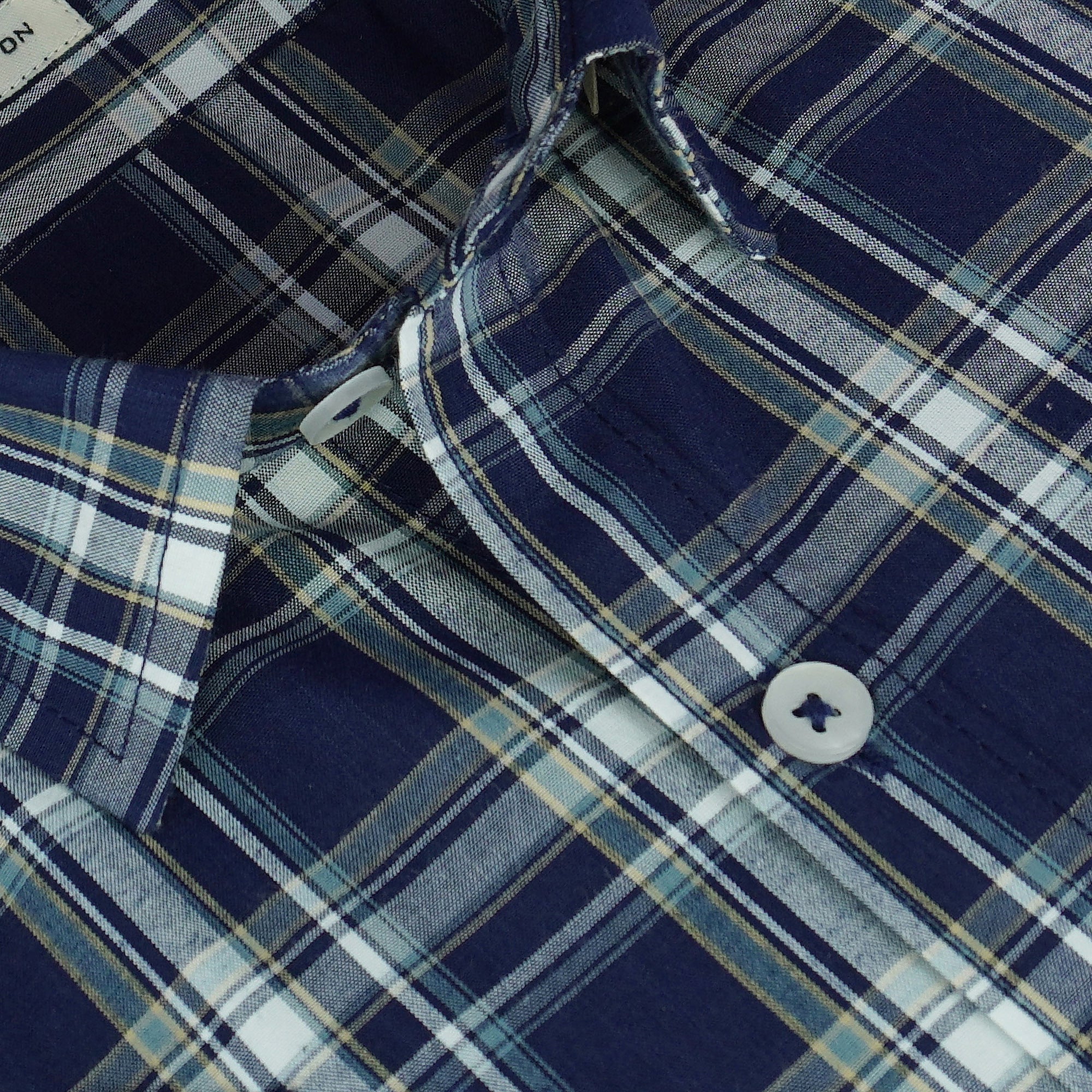 Men's 100% Cotton Checkered Half Sleeves Shirt (Blue)