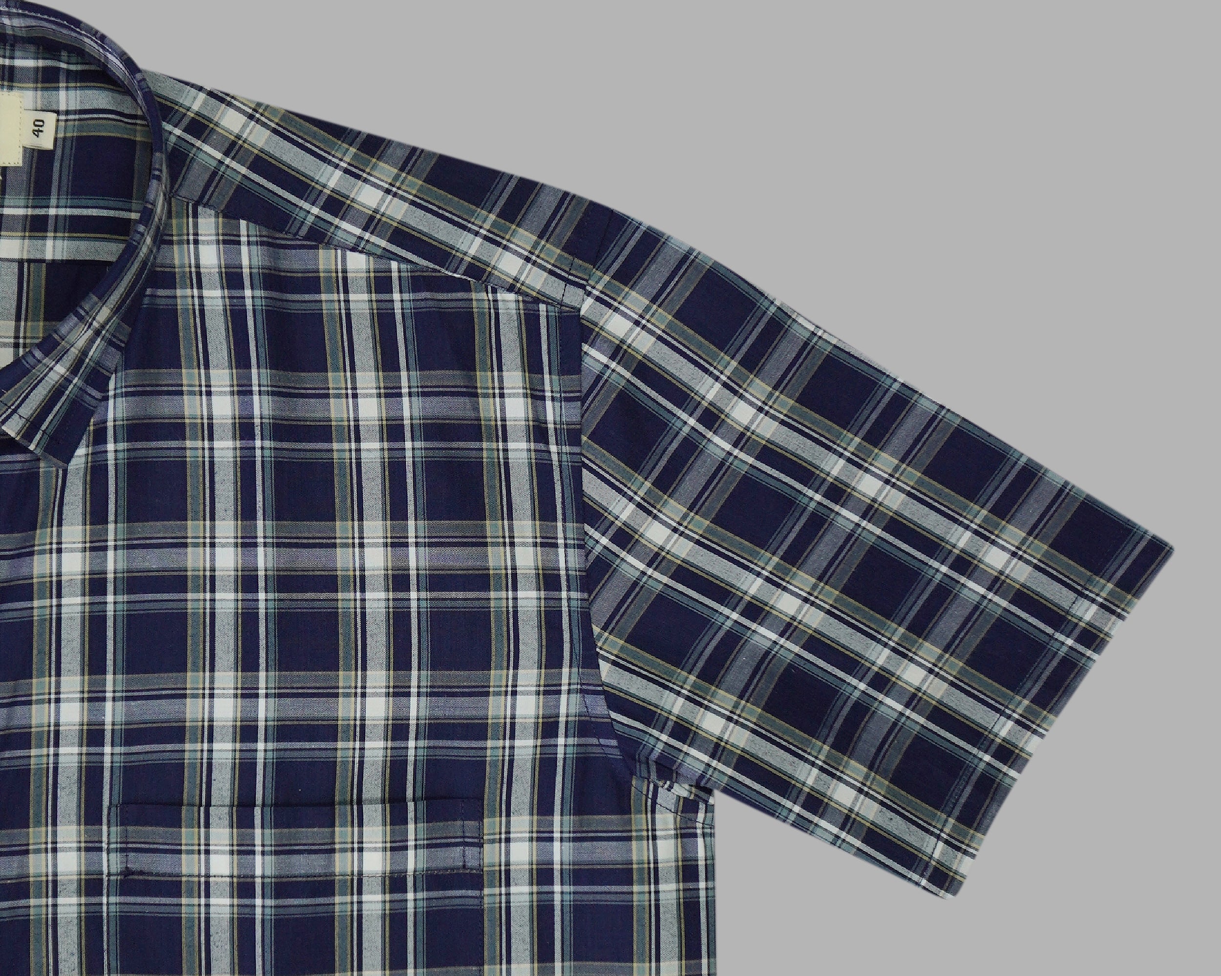 Men's 100% Cotton Checkered Half Sleeves Shirt (Blue)