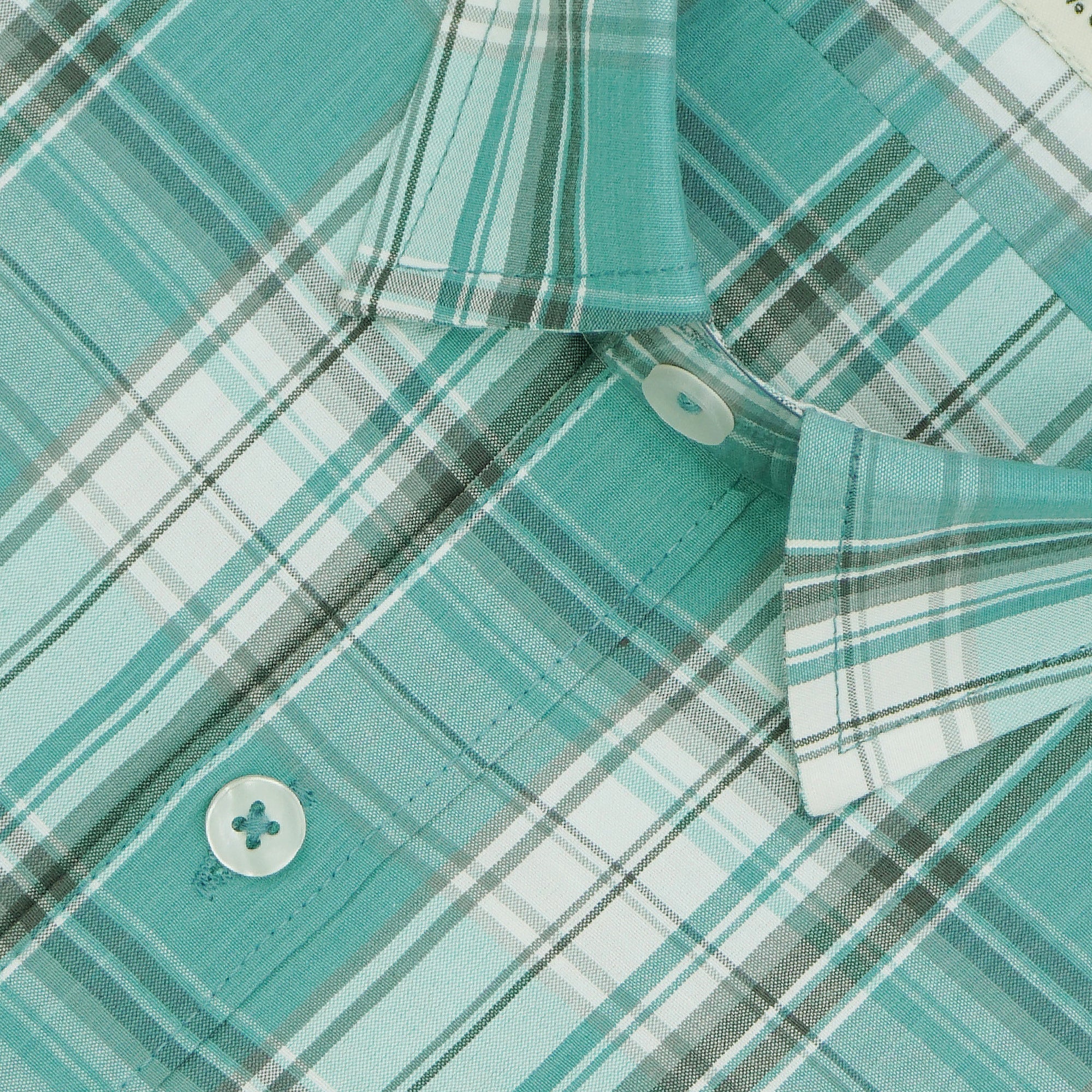 Men's 100% Cotton Checkered Half Sleeves Shirt (Sea Green)