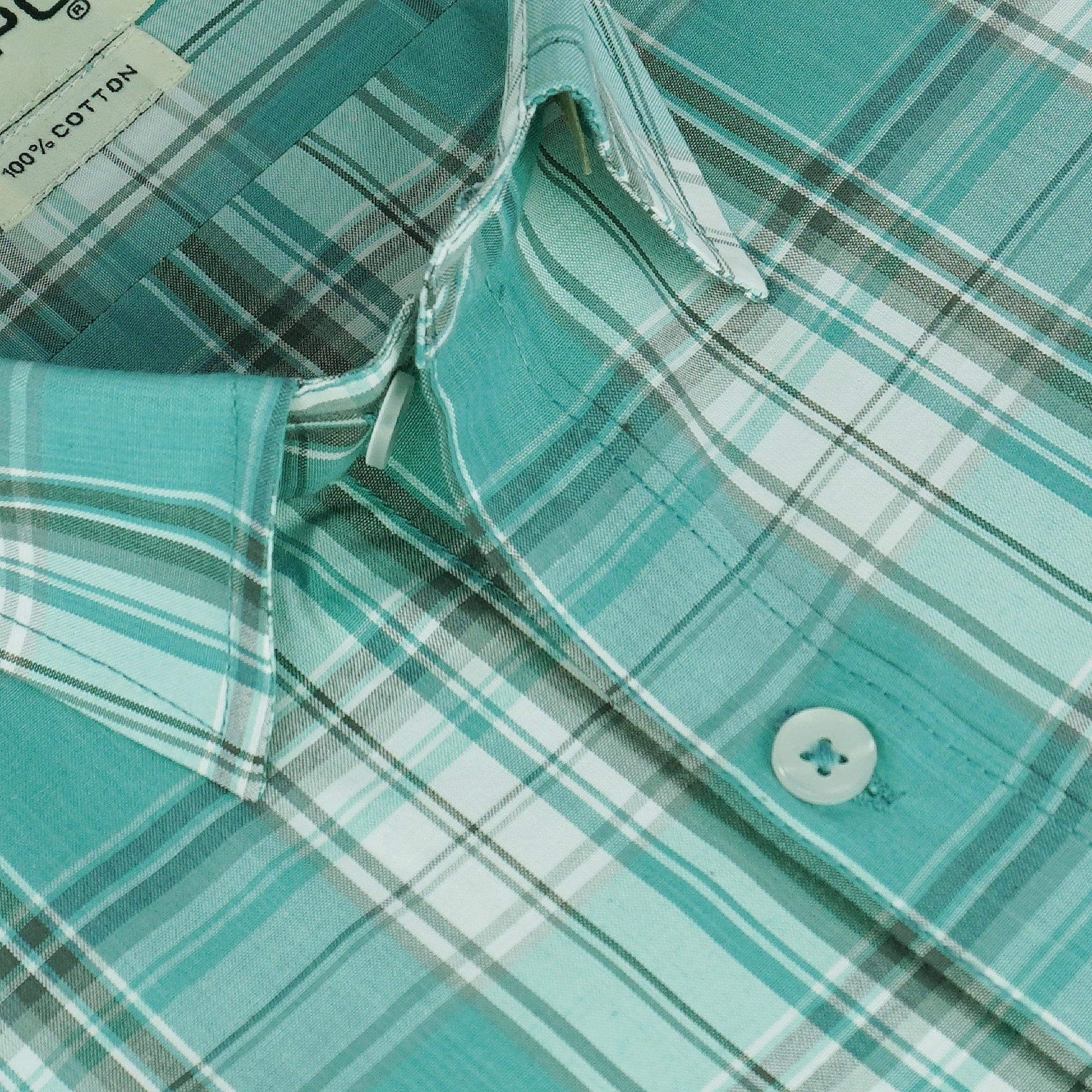 Men's 100% Cotton Checkered Half Sleeves Shirt (Sea Green)