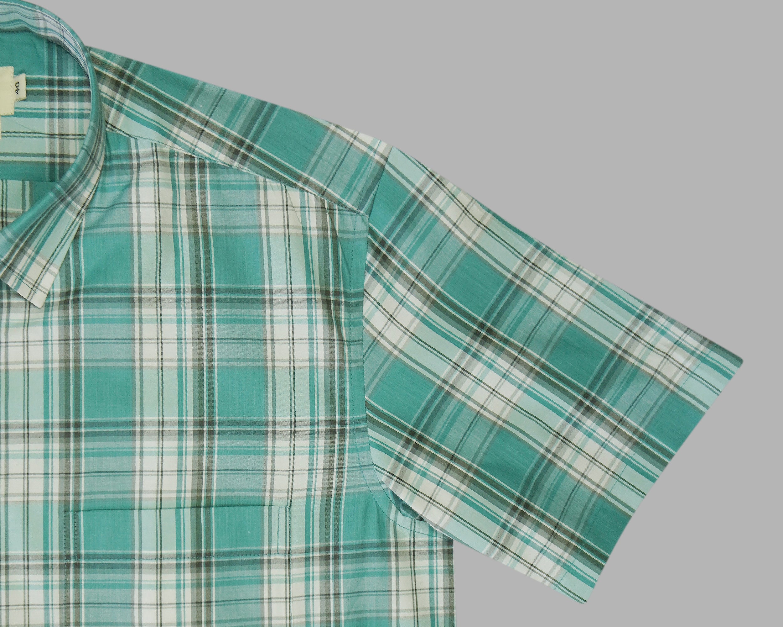 Men's 100% Cotton Checkered Half Sleeves Shirt (Sea Green)